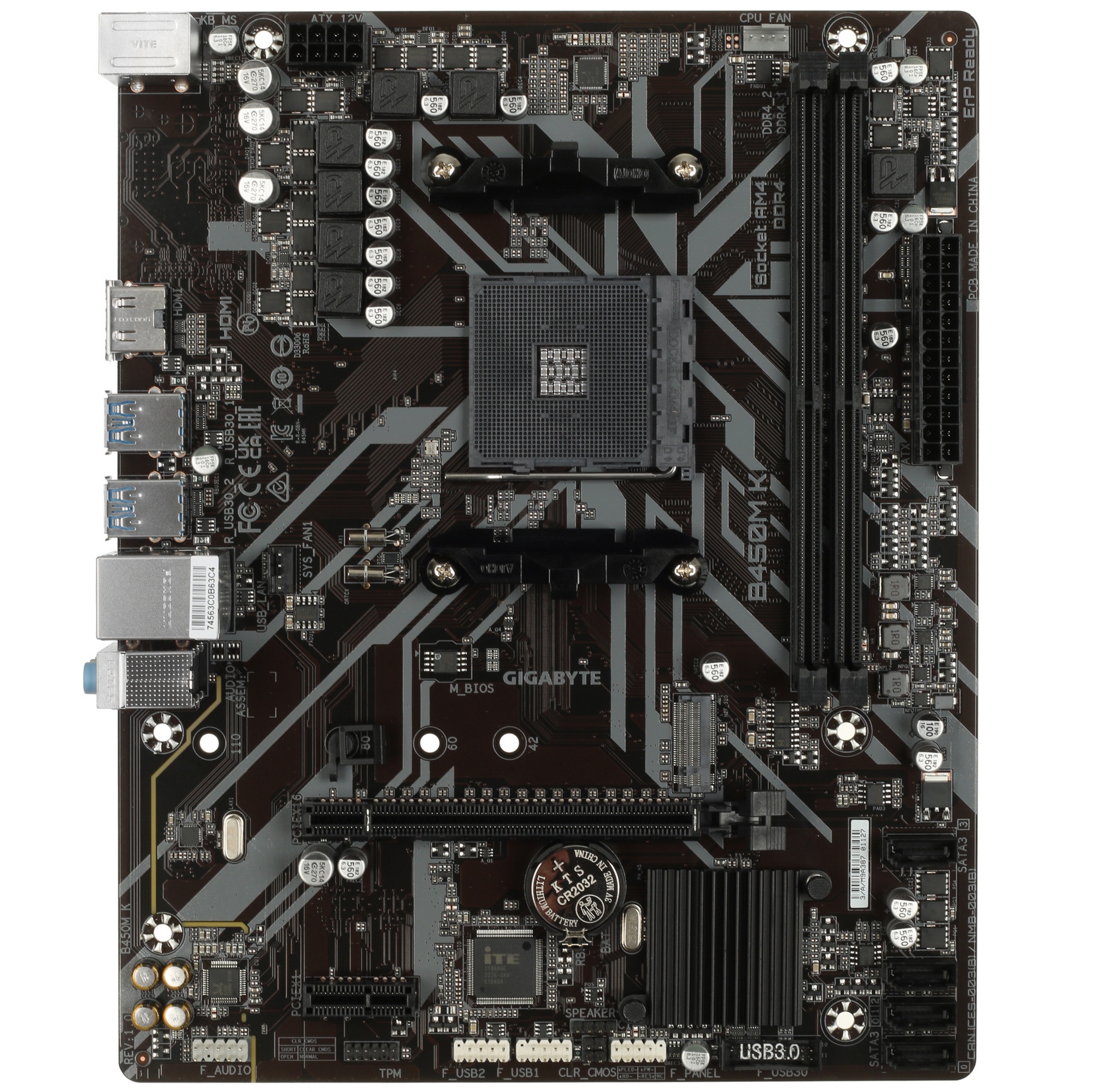 Материнская плата Gigabyte B450M K, AM4, AMD B450, 2xDDR4, 4xSATA, 1xM.2, 1xPCI-E 3.0 x16, 1xHDMI, 1
