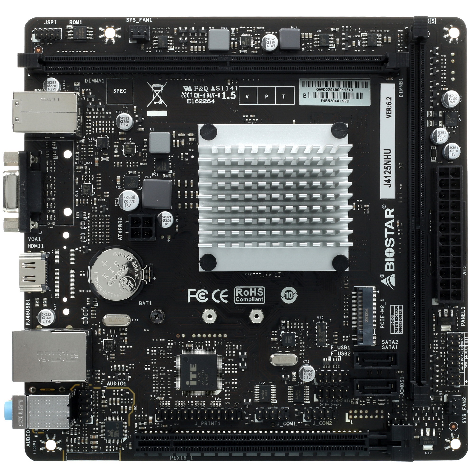 Материнская плата Biostar J4125NHU, BGA1090, Intel SoC, 2xDDR4, 2xSATA, 1xM.2 (PCIe 2.0 x2), 1xPCIe