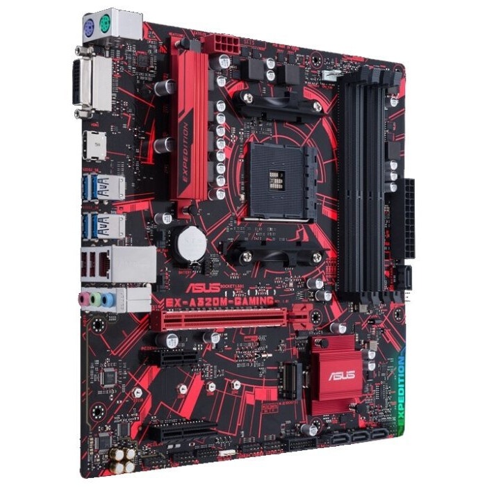 Материнская плата ASUS AM4 A320 EX-A320M-GAMING, AM4, AMD A320, 2xDDR4, 4xSATA, 1xPCIe 3.0 x4, 1xDVI