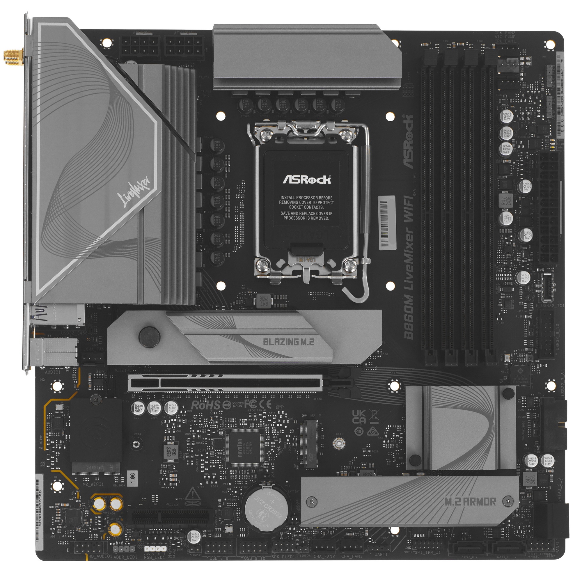 Материнская плата ASRock B860M LiveMixer WiFi, LGA 1851, Intel B860, 4xDDR5, 4xSATA, 3xM.2, 1xPCIe 5