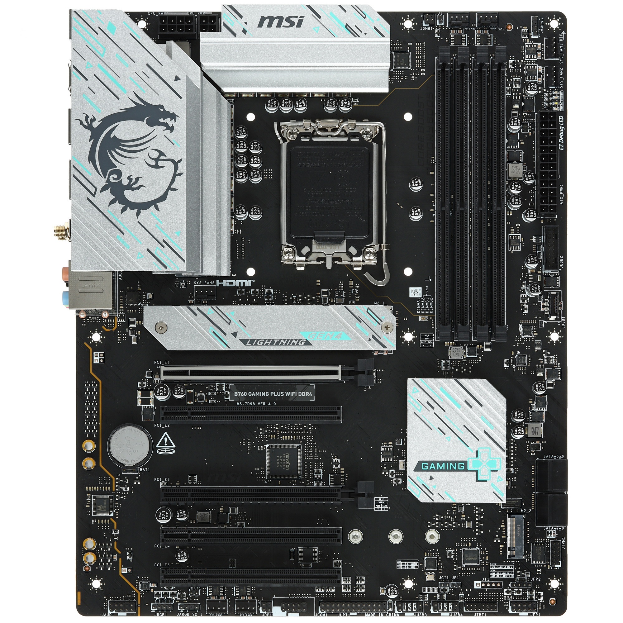 Материнская плата MSI B760 GAMING PLUS WIFI DDR4, LGA 1700, Intel B760, 4xDDR4, 4xSATA, 2xM.2, 1xPCI