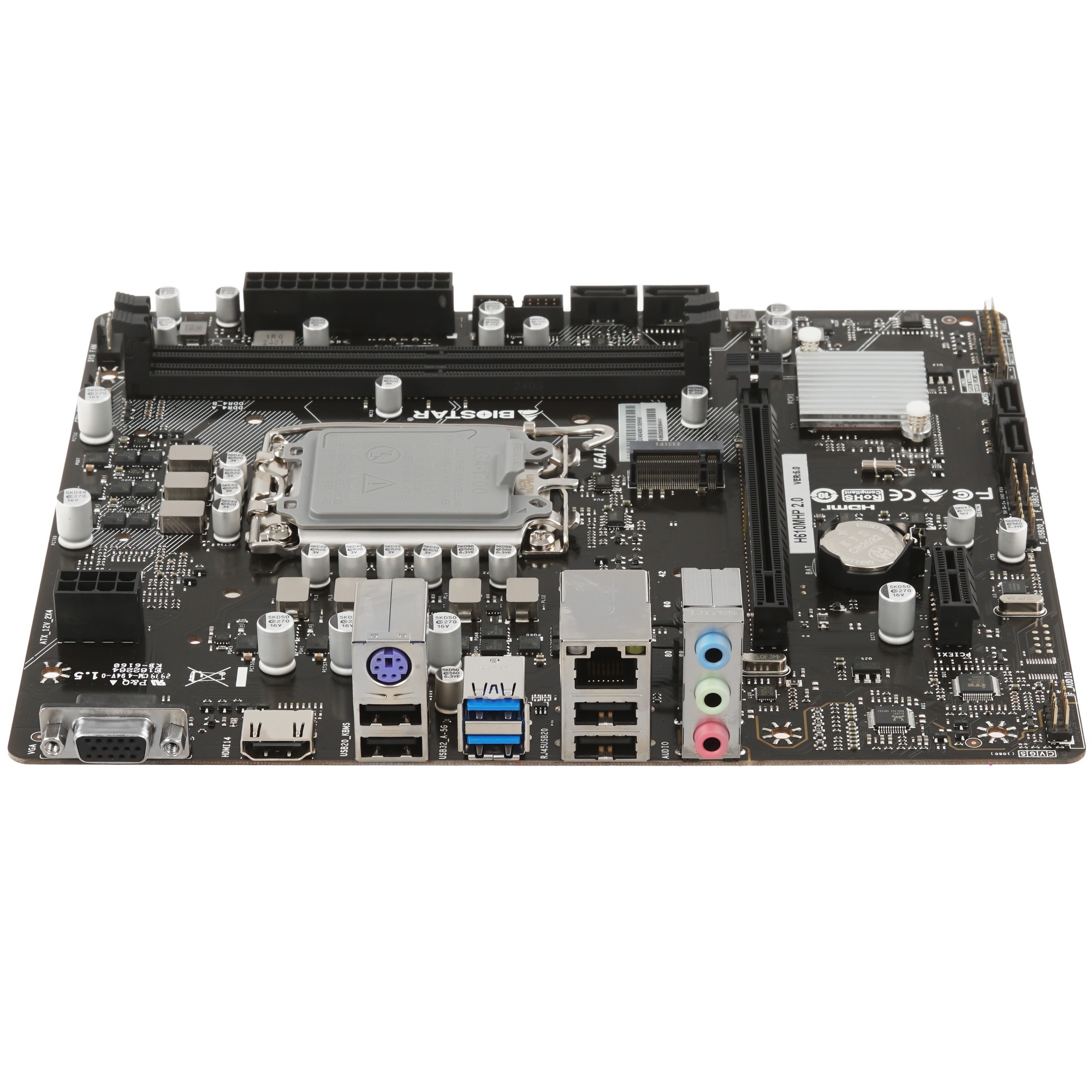 Материнская плата Biostar H610MHP 2.0, LGA 1700, Intel H610, 2xDDR4, 4xSATA, 1xM.2, 1xPCIe 4.0 x16,