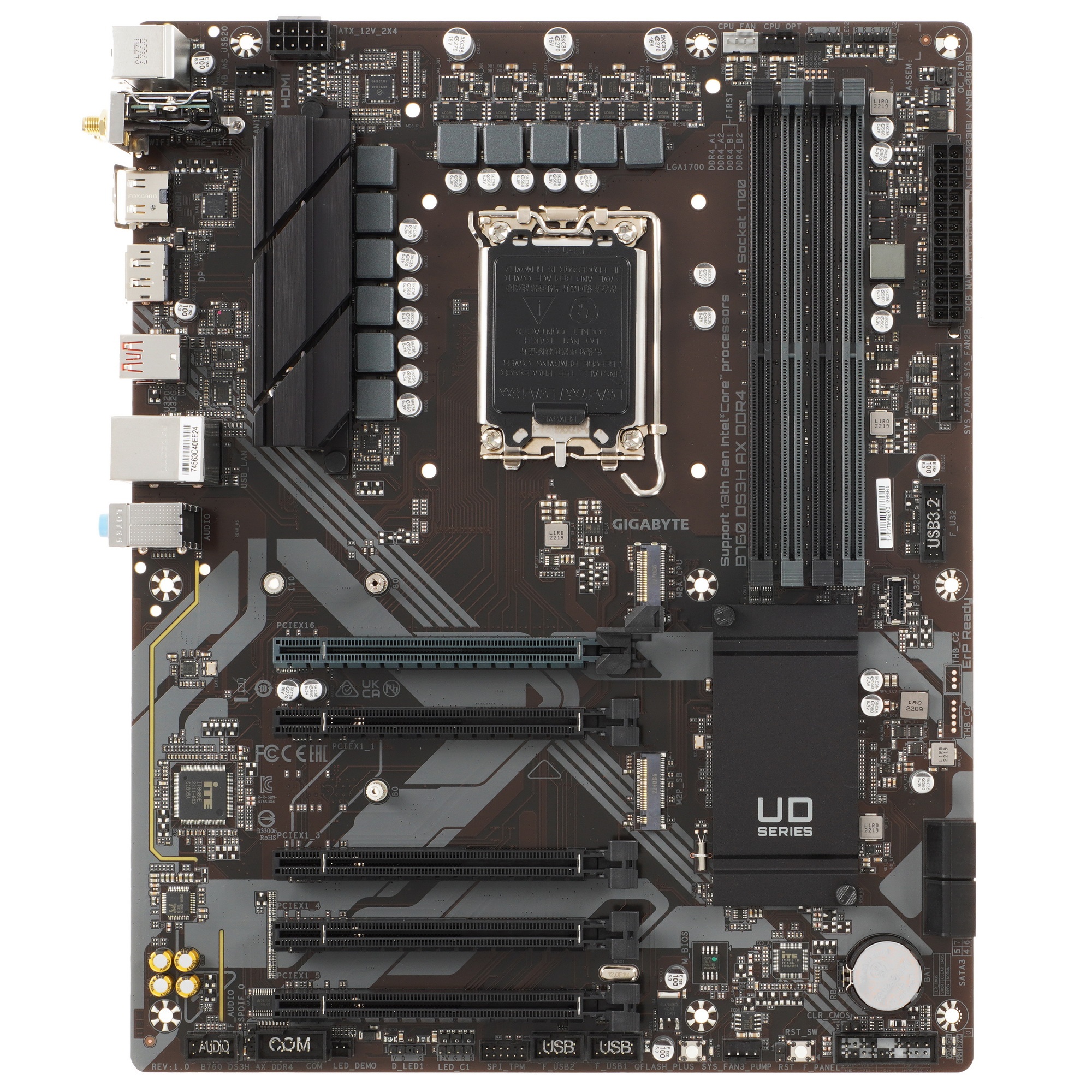 Материнская плата Gigabyte B760 DS3H AX DDR4, LGA 1700, Intel B760, 4xDDR4, 4xSATA, 2xM.2, 1xPCIe 4.