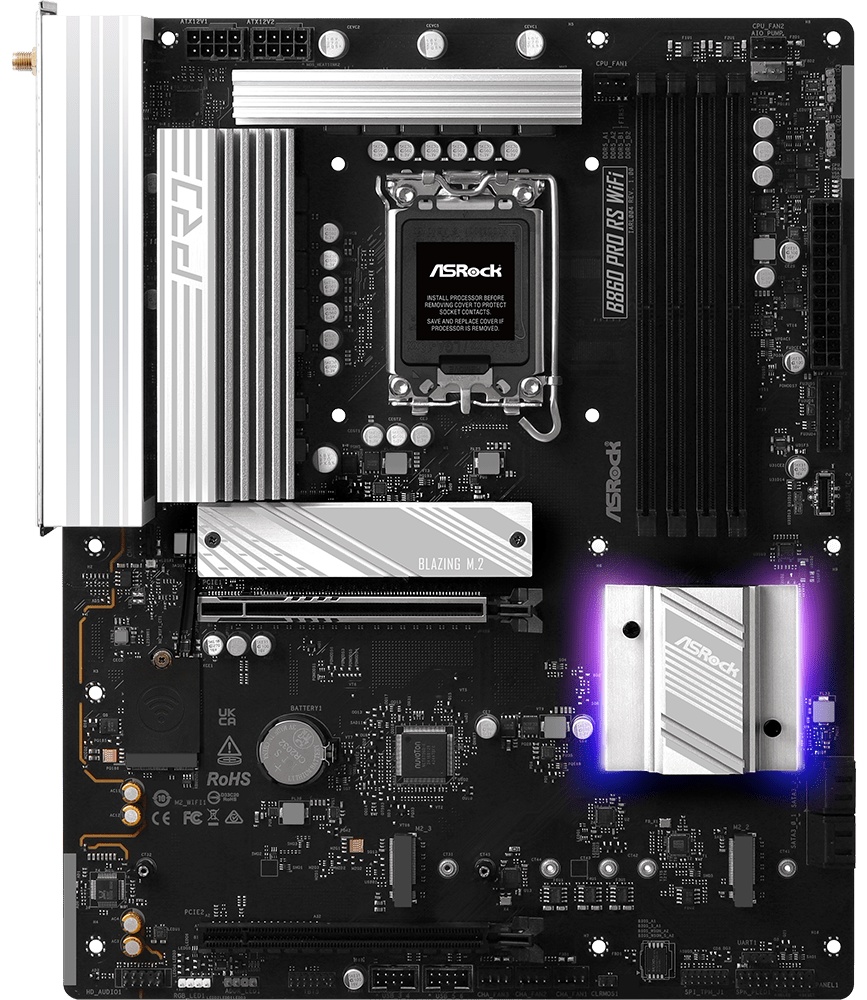 Материнская плата ASRock B860 Pro RS WiFi, LGA 1851, Intel B860, 4xDDR5, 4xSATA, 3xM.2, 1xPCIe 5.0 x