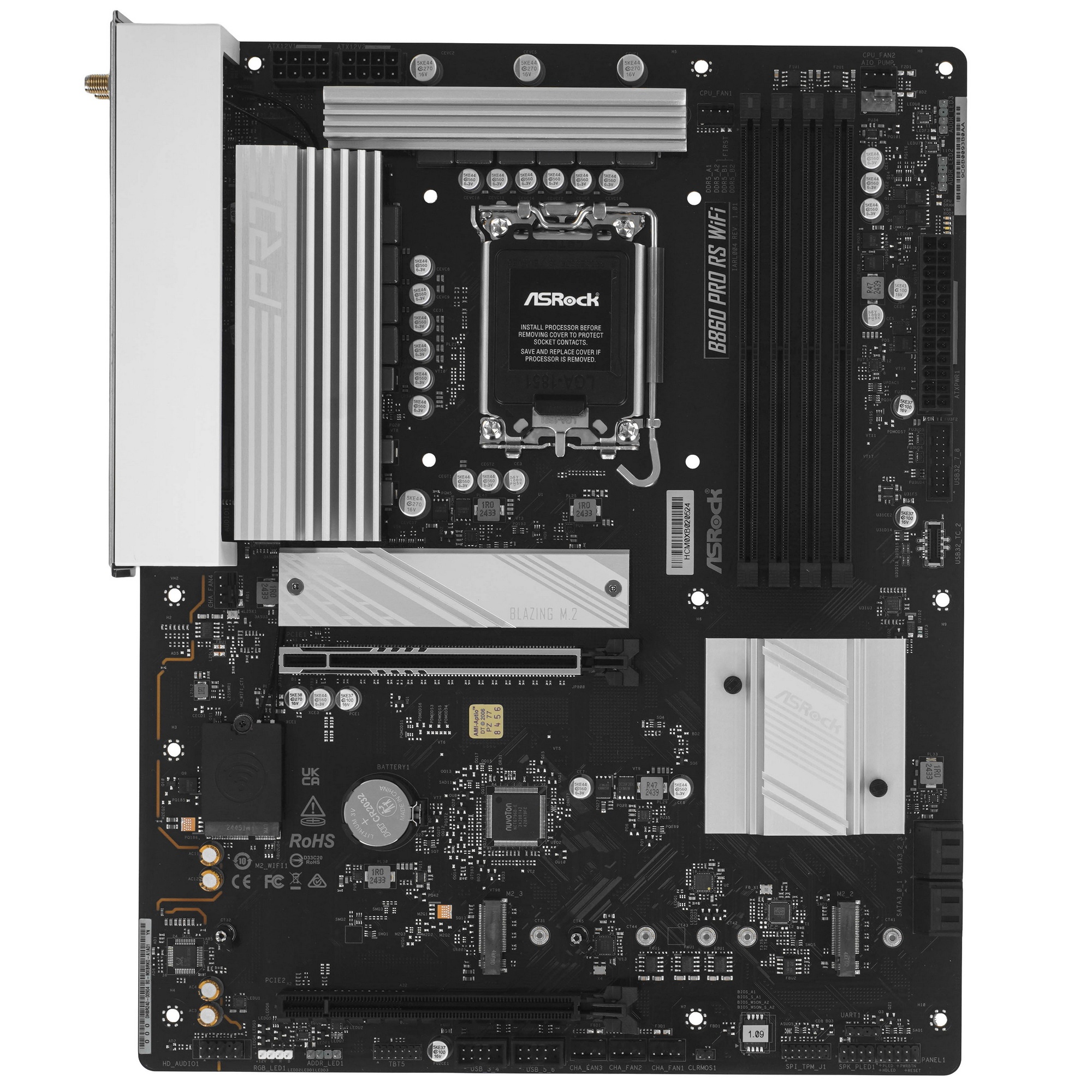 Материнская плата ASRock B860 Pro RS WiFi, LGA 1851, Intel B860, 4xDDR5, 4xSATA, 3xM.2, 1xPCIe 5.0 x
