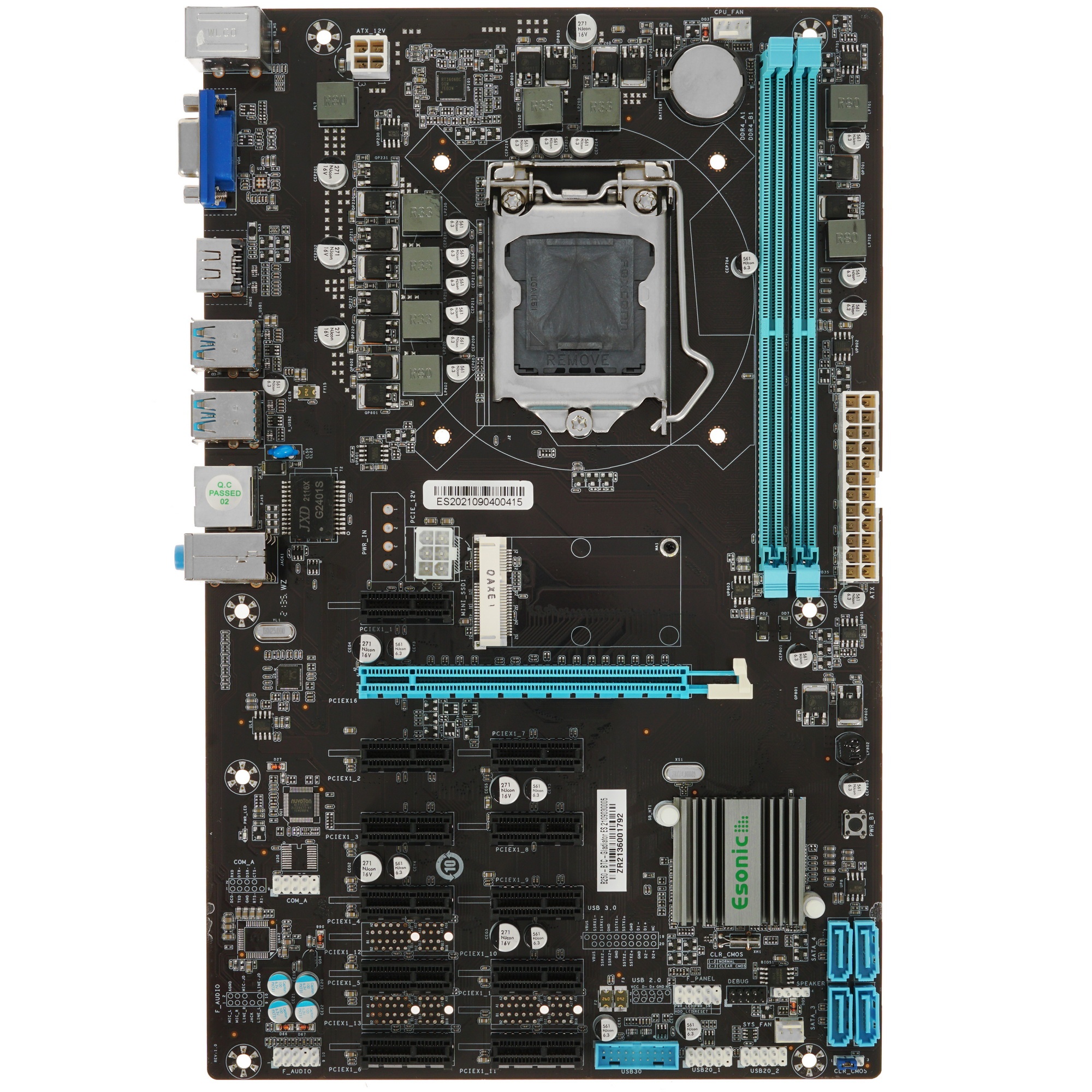 Материнская плата для майнинга Esonic B250-BTC-Gladiator, LGA 1151, Intel B250, 2xDDR4, 4xSATA, 1xPC