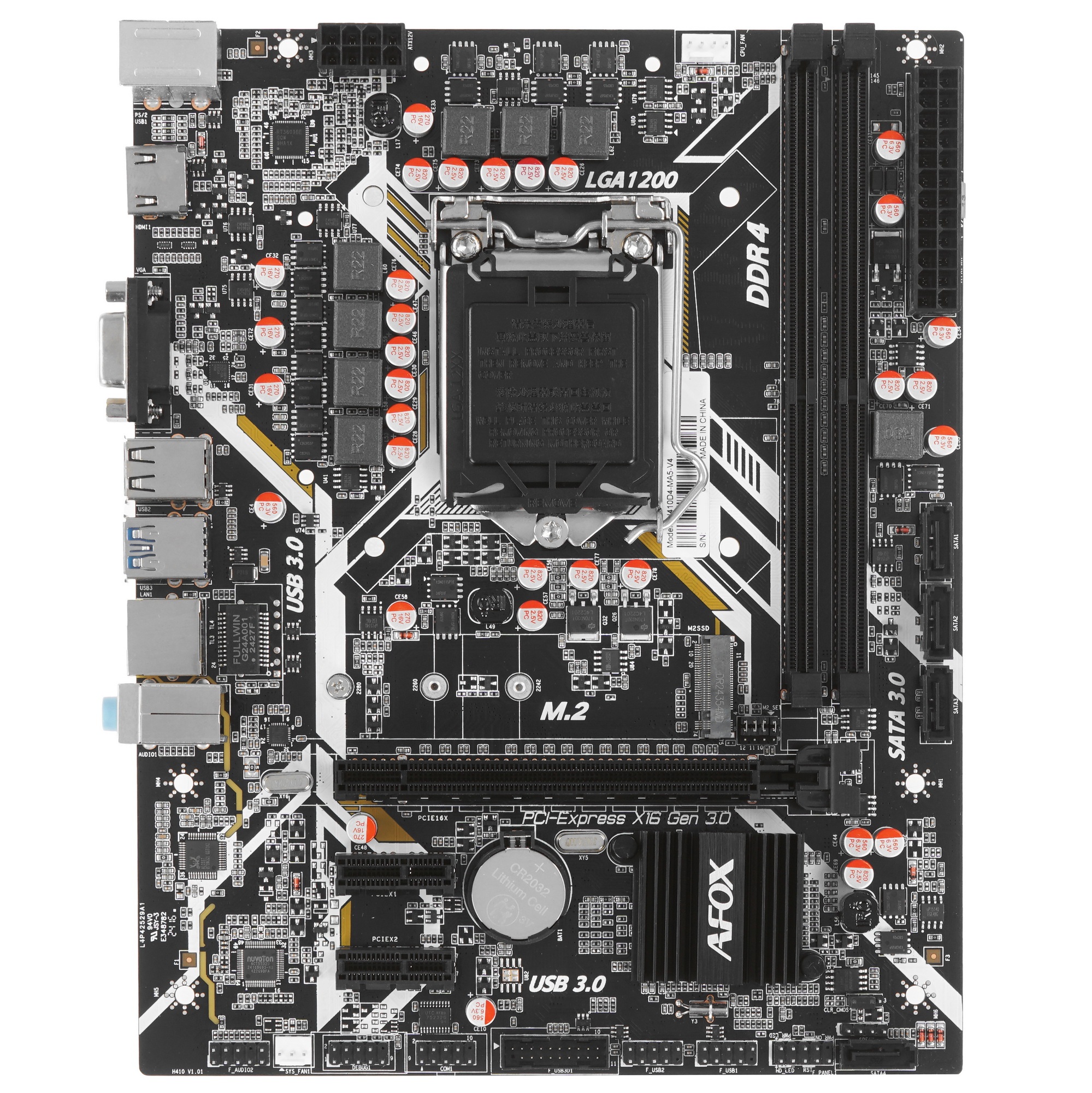 Материнская плата AFOX IH410D4-MA5-V4, LGA 1200, Intel B460, 2xDDR4, 4xSATA, 1xM.2, 1xPCIe 3.0 x16,