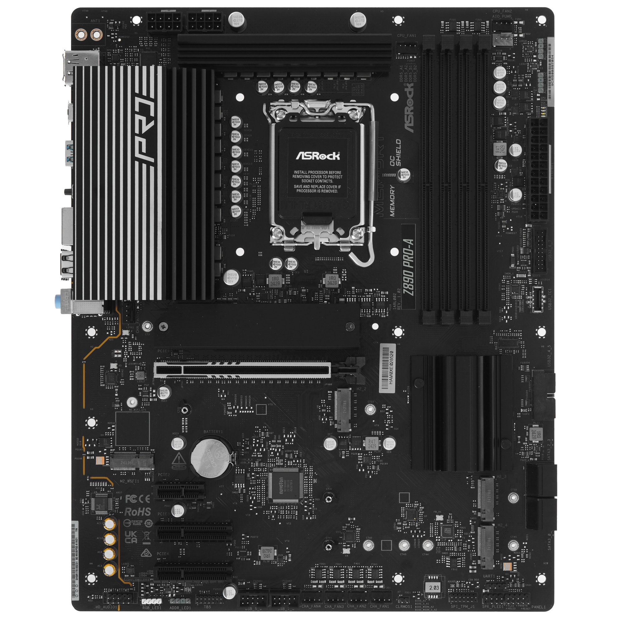Материнская плата ASRock Z890 Pro-A WiFi, LGA 1851, Intel Z890, 4xDDR5, 4xSATA, 4xM.2, 1xPCIe 5.0 x1