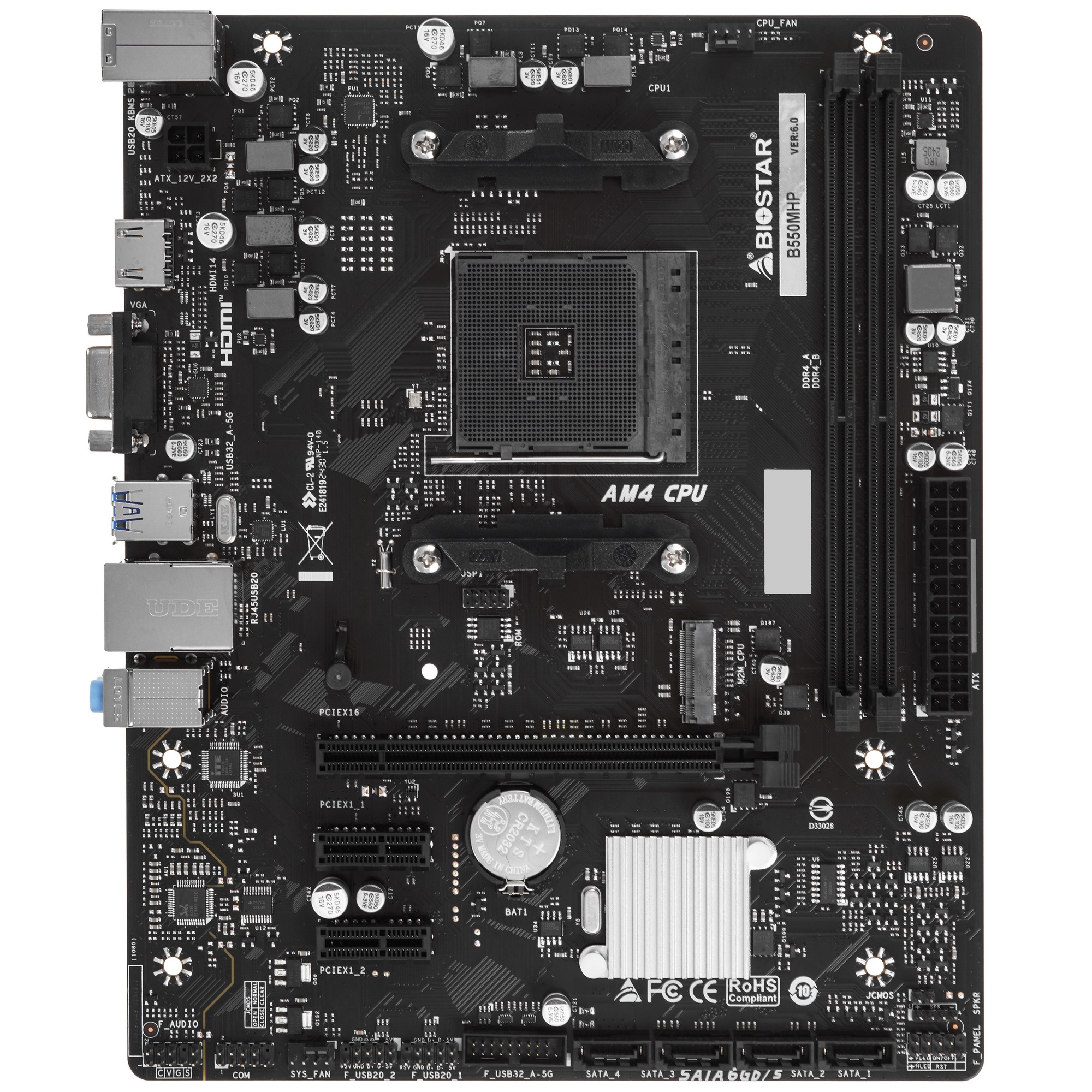 Материнская плата Biostar B550MHP Soc-AM4 AMD B450 2xDDR4 mATX AC`97 8ch(7.1) GbLAN RAID+VGA+HDMI