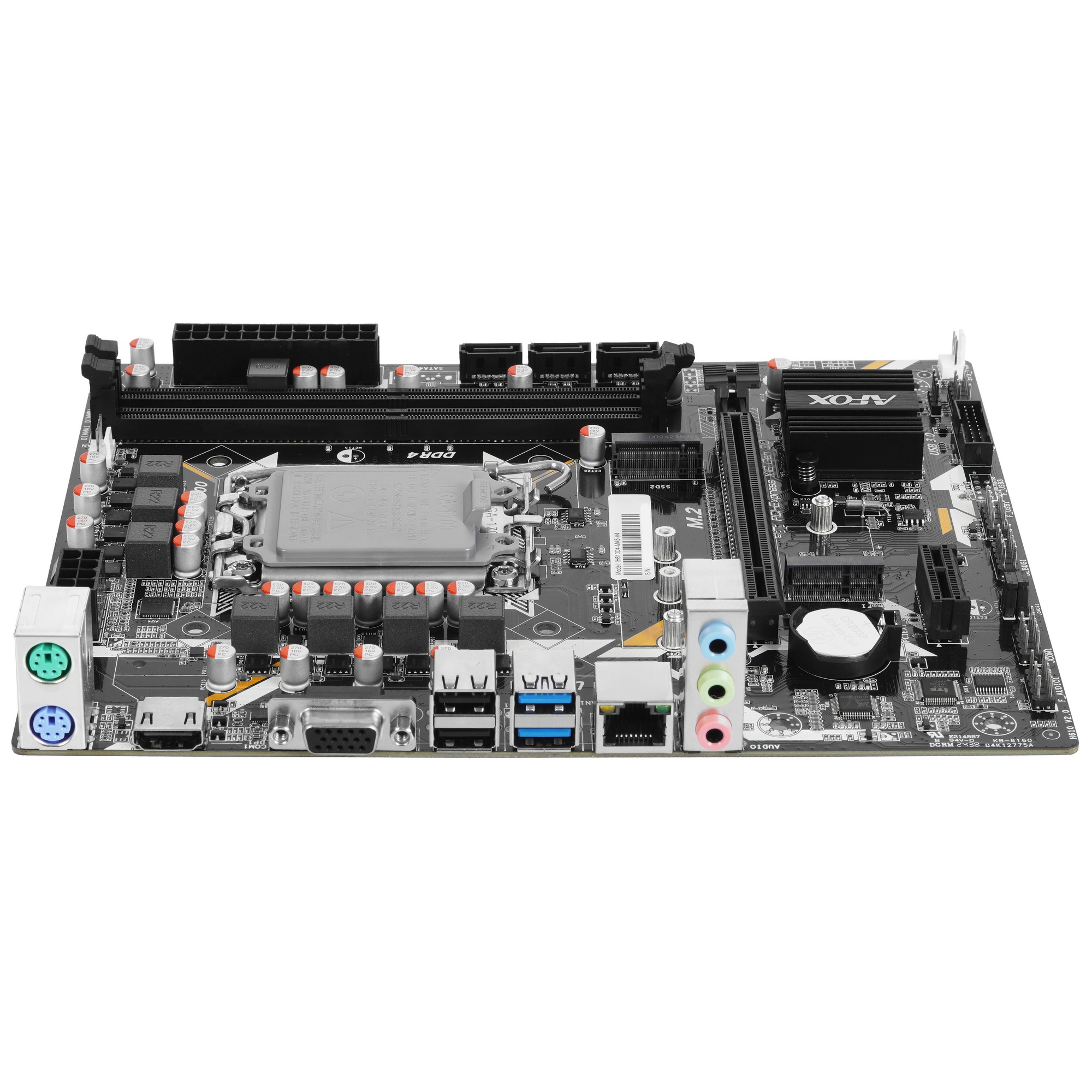 Материнская плата AFOX IH610D4-MA5-V4, LGA 1700, Intel H610, 2xDDR4, 3xSATA, 1xM.2, 1xPCIe 4.0 x16,
