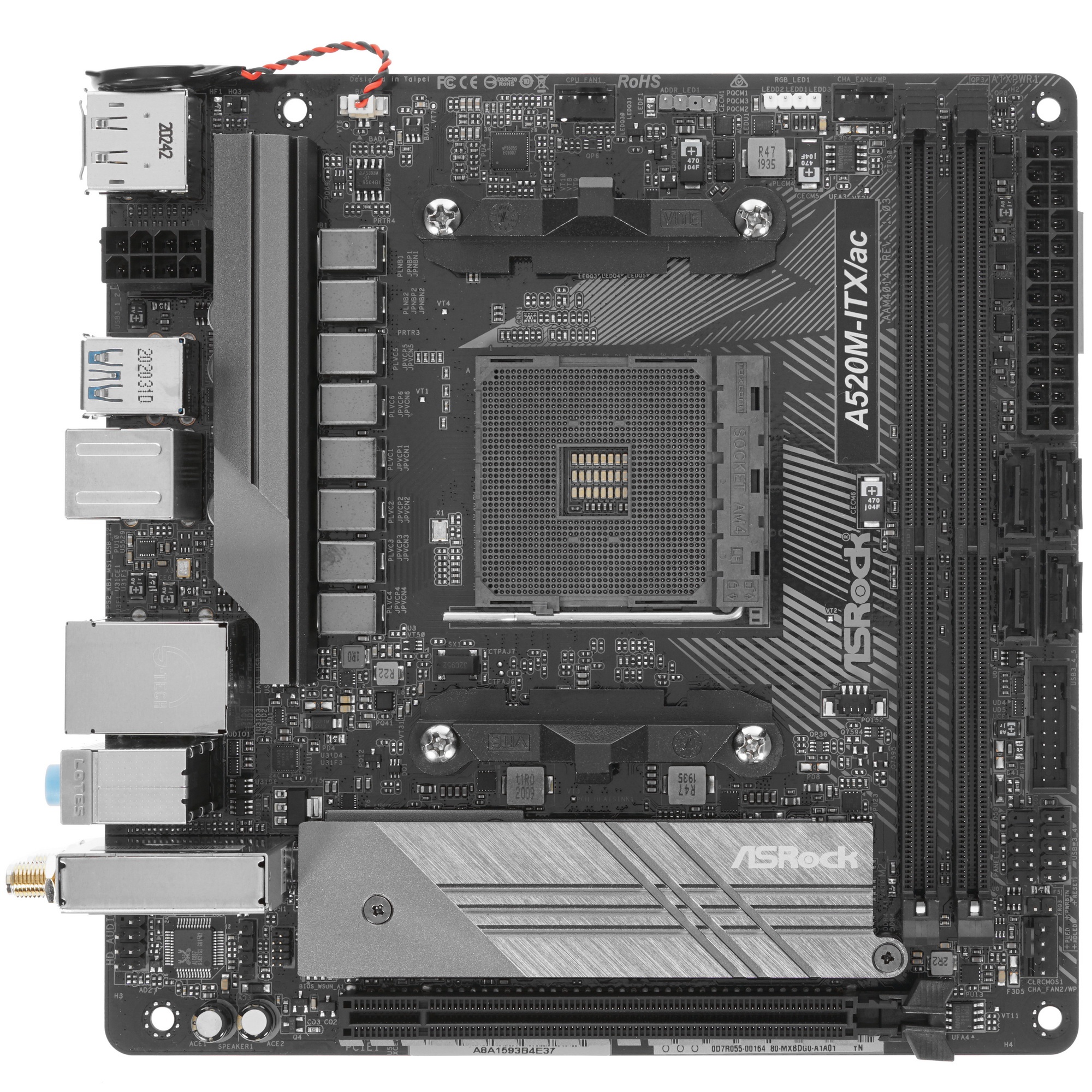 Материнская плата ASRock A520M-ITX/AC, AM4, AMD A520, 2xDDR4, 4xSATA, 1xM.2 PCIe, 1xPCIe 3.0 x16, 1x