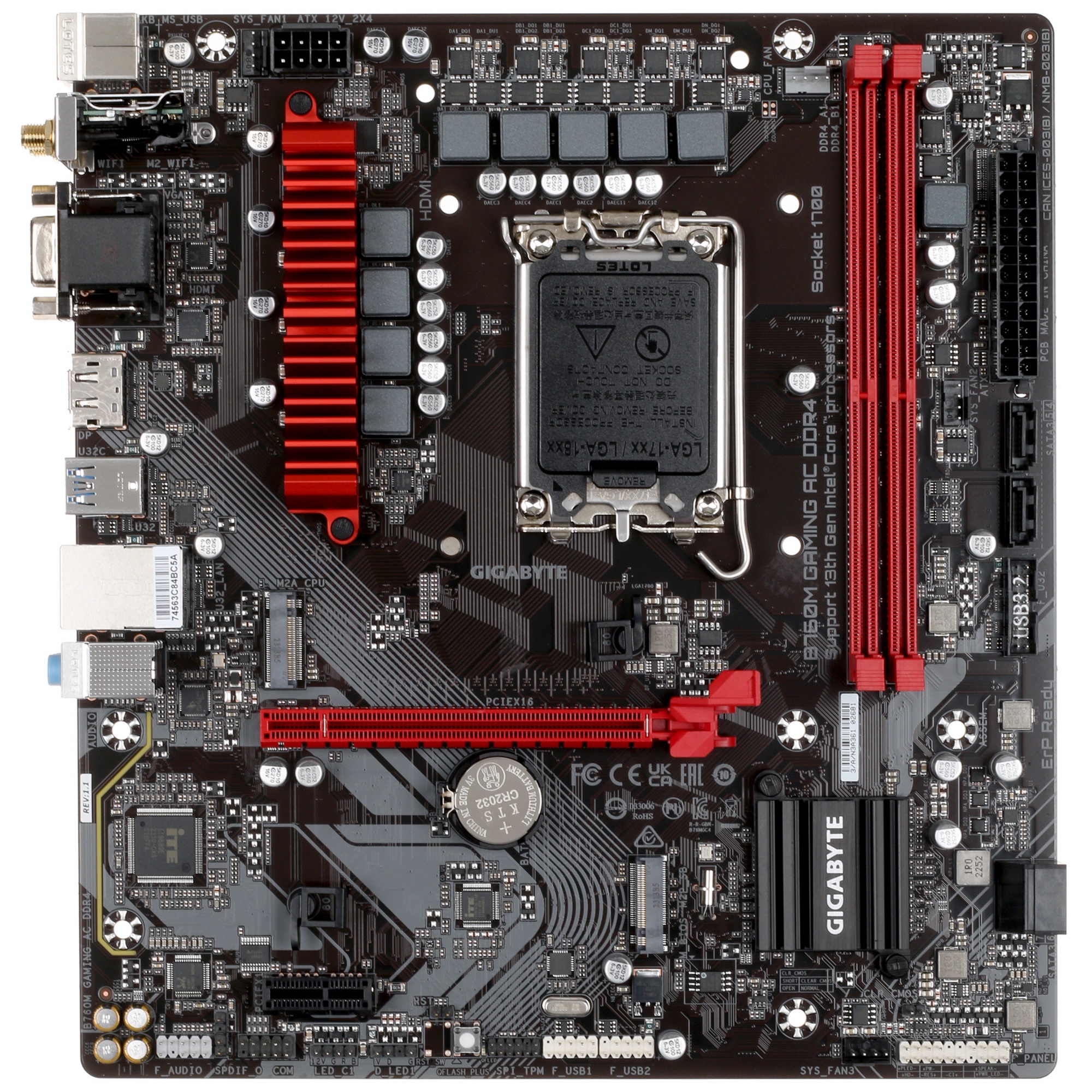 Материнская плата Gigabyte B760M GAMING AC DDR4, LGA 1700, Intel B760, 2xDDR4, 4xSATA, 2xM.2, 1xPCIe