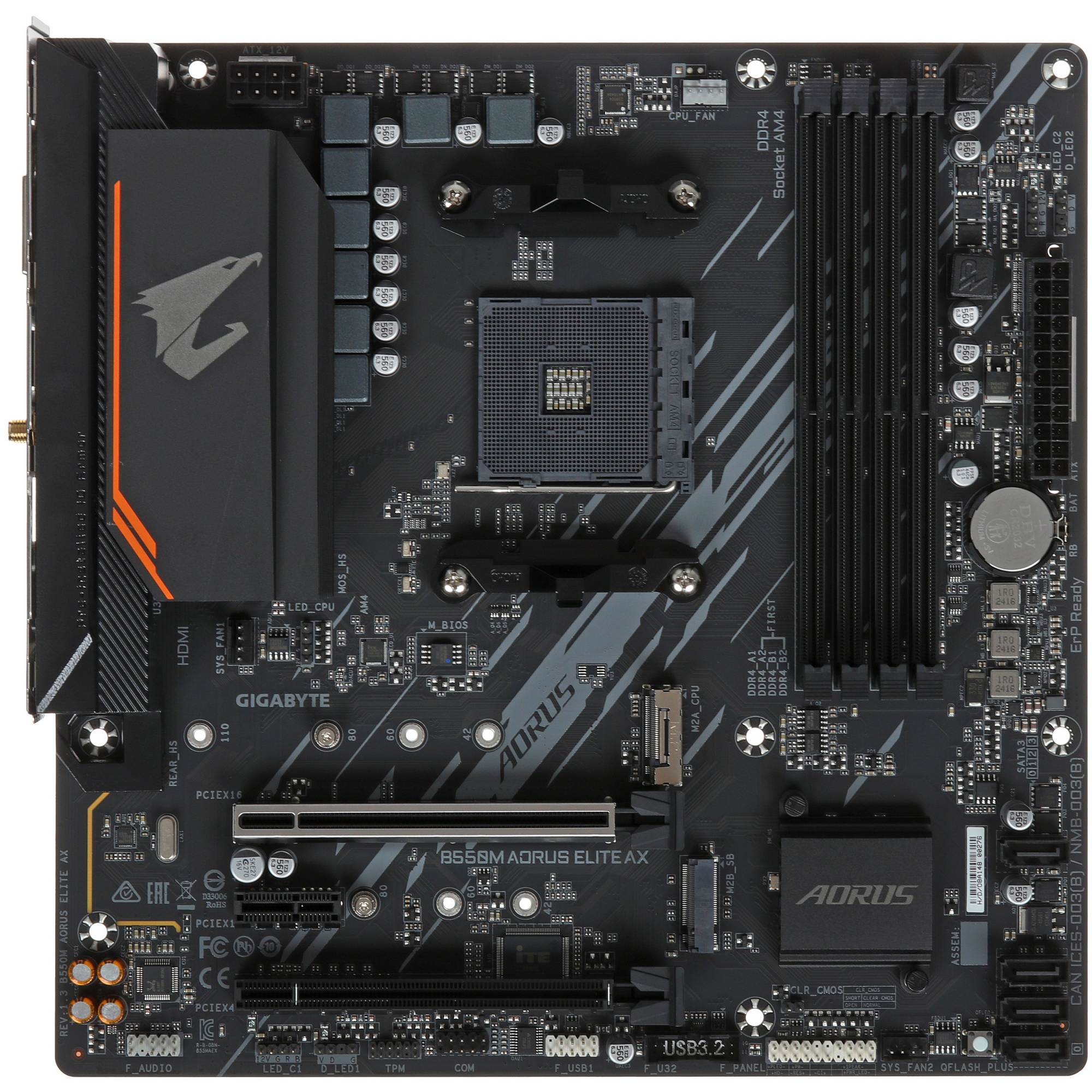 Материнская плата Gigabyte B550M AORUS ELITE AX, Socket AM4, AMD B550, 4xDDR4, 4xSATA, 2xM.2, 1xPCI-