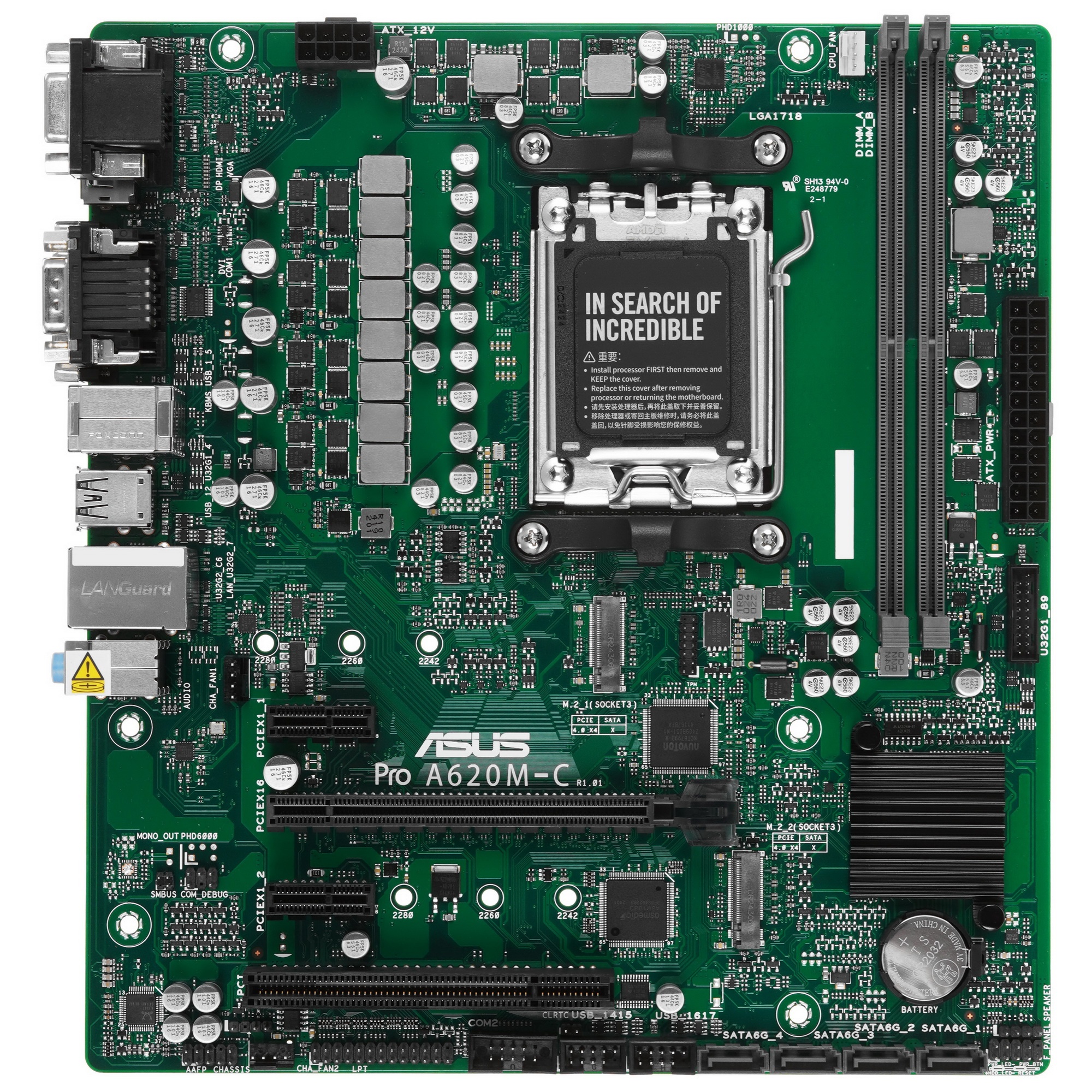 Материнская плата ASUS Pro A620M-C-CSM, AM5, AMD A620, 2xDDR5, 4xSATA, 2xM.2 PCIe 4.0 x4, 1xPCIe 4.0