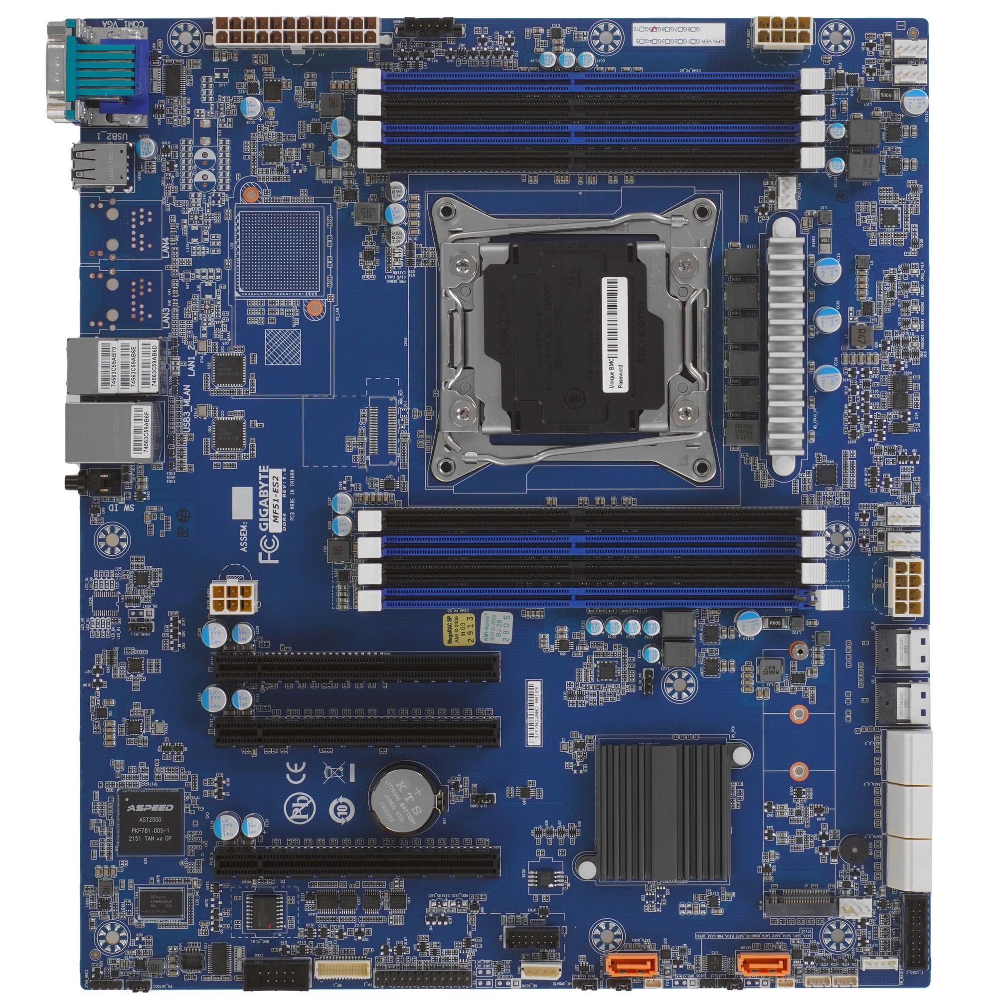 Серверная материнская плата Gigabyte MF51-ES2, LGA 2066, Intel C422, 8xDDR4 ECC, 8xSATA, 1xM.2, 3xPC