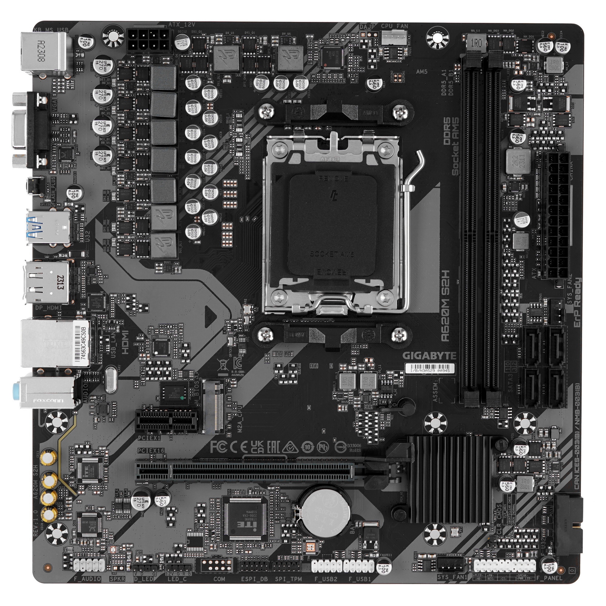 Материнская плата Gigabyte A620M S2H, Micro-ATX, AM5, AMD A620, 2xDDR5, 4xSATA, 1xM.2, 1xPCI-E 4.0 x