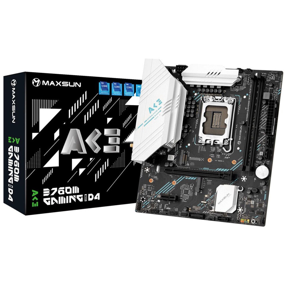 Материнская плата Maxsun B760M GAMING WIFI ACE D4, LGA 1700, Intel B760, 2xDDR4, 3xSATA, 2xM.2, 1xPC