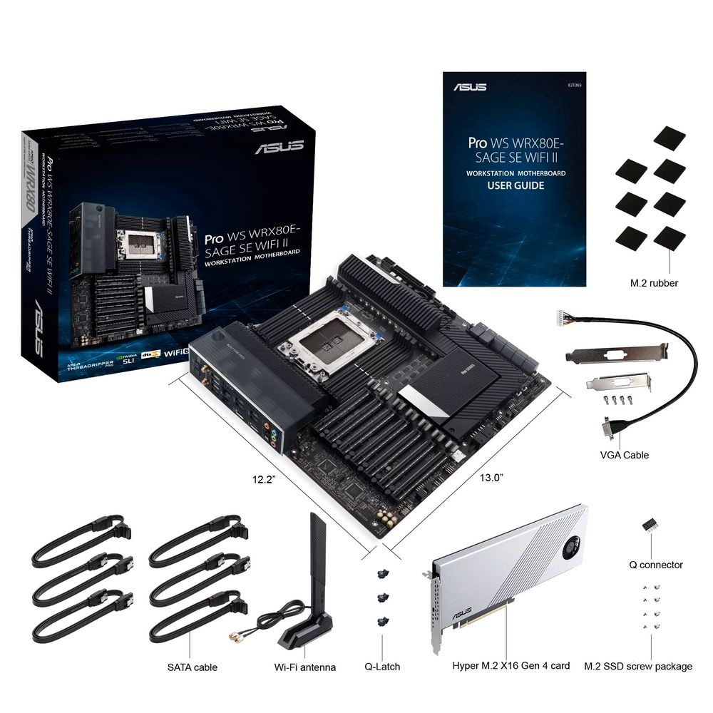 Материнская плата ASUS Pro WS WRX80E-SAGE SE WIFI II, sWRX8, AMD WRX80, 8xDDR4, 8xSATA, 3xM.2, 7xPCI