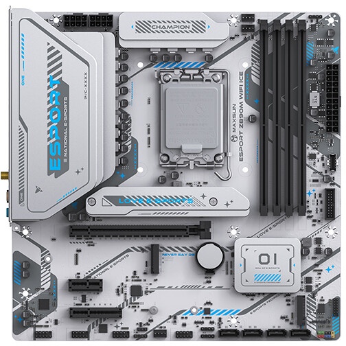 Материнская плата MAXSUN MS-eSport Z890M WIFI ICE, LGA1851, Z890, 4*DDR5, 4*SATA3, 3*M.2, USB 3.2, U