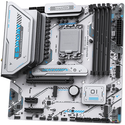 Материнская плата MAXSUN MS-eSport Z890M WIFI ICE, LGA1851, Z890, 4*DDR5, 4*SATA3, 3*M.2, USB 3.2, U