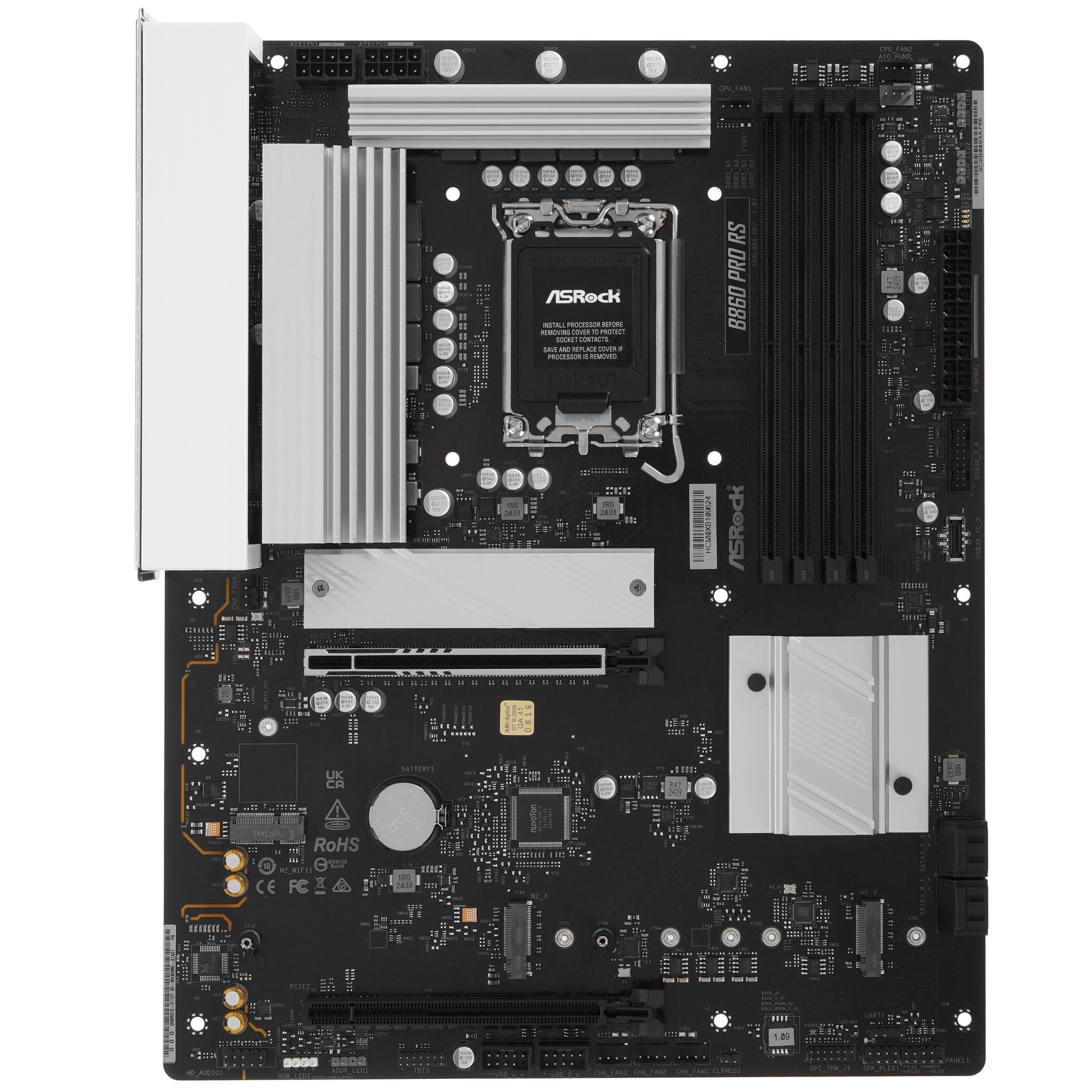 Материнская плата ASRock B860 Pro RS, LGA 1851, Intel B860, 4xDDR5, 4xSATA, 3xM.2, 1xPCIe 5.0 x16, 1