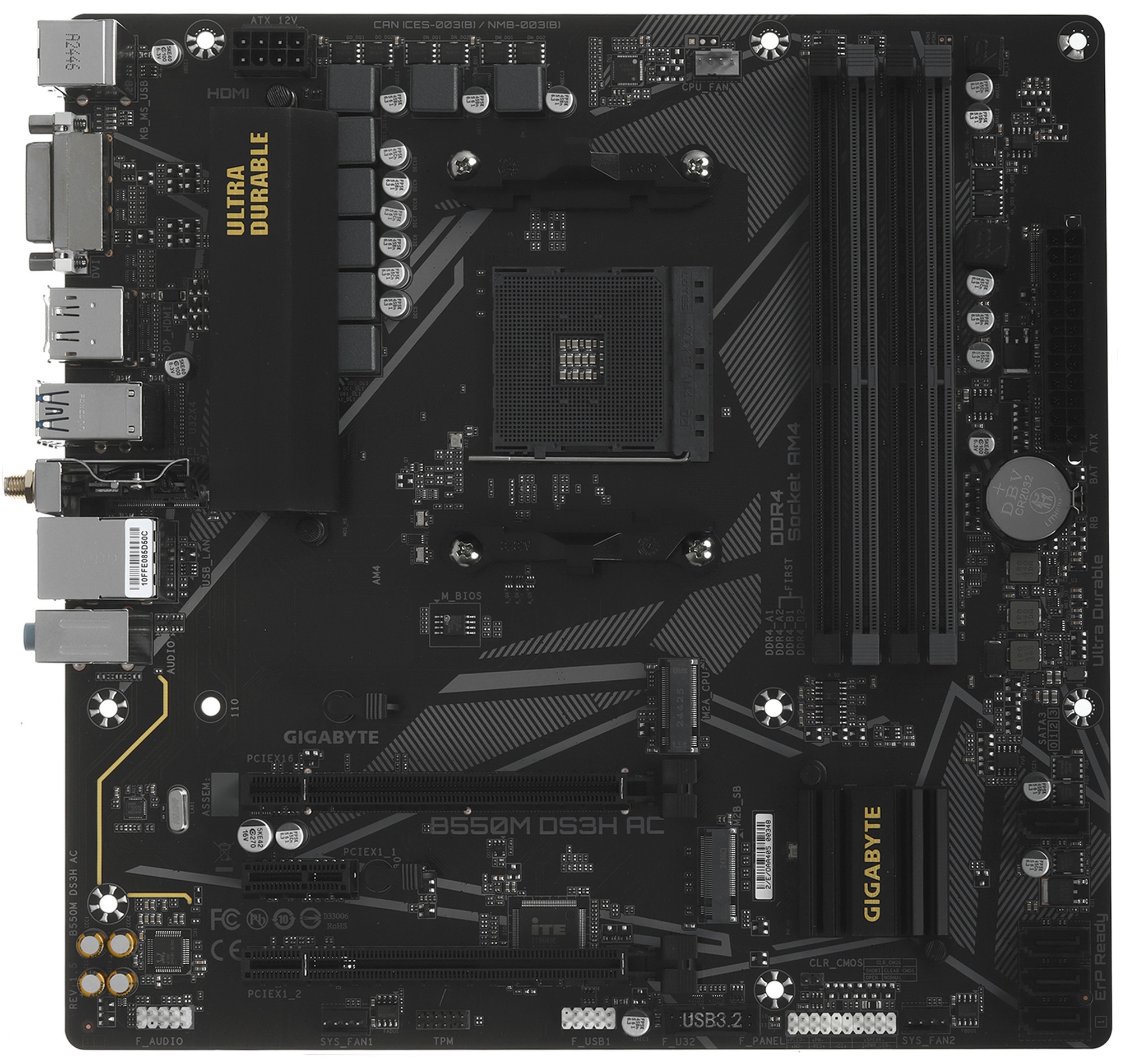 Материнская плата Gigabyte B550M DS3H AC, AM4, AMD B550, 4xDDR4, 4xSATA, 2xM.2, 1xPCIe 4.0 x16, 1xPC