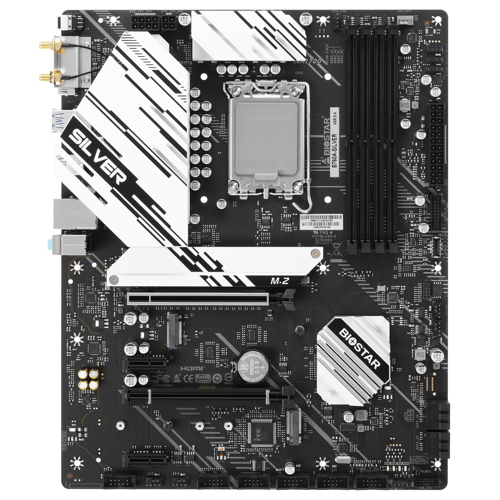 Материнская плата Biostar B760A-SILVER, LGA 1700, Intel B760, 4xDDR5, 4xSATA, 3xM.2, 1xPCIe 5.0 x16,