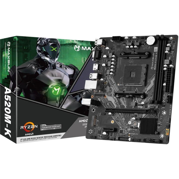 Материнская плата Maxsun Challenger A520M-K, AM4, AMD A520, 2xDDR4, 3xSATA, 1xM.2, 1xPCIe 3.0 x16, 1