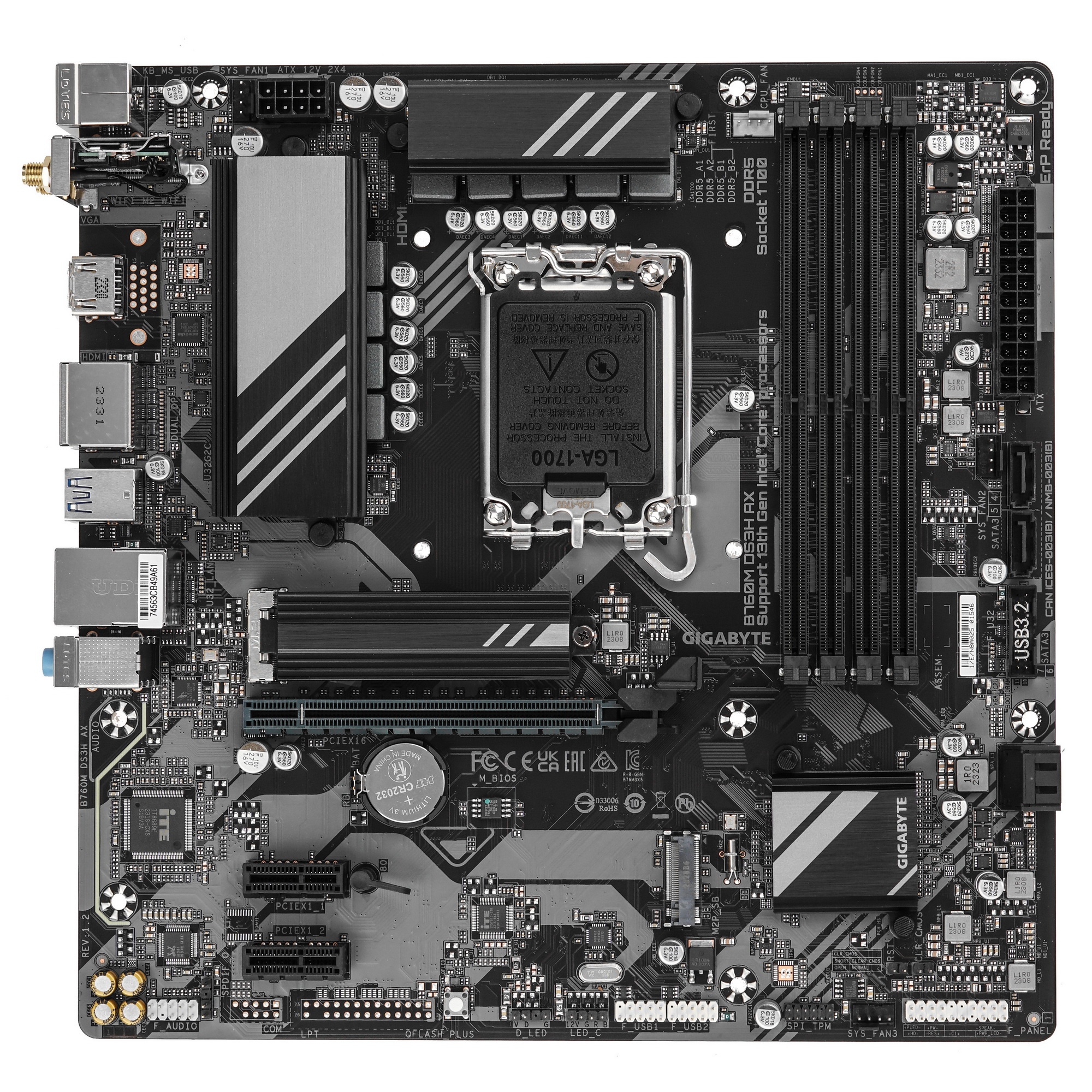 Материнская плата Gigabyte B760M DS3H AX (V1.2), LGA 1700, Intel B760, 4xDDR5, 4xSATA, 2xM.2, 1xPCI-