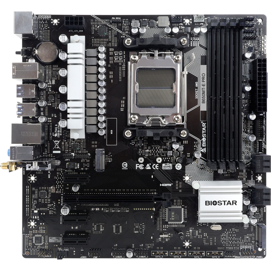 Материнская плата Biostar B650MT-E Pro SocketAM5 AMD B650 4xDDR5 mATX AC`97 8ch(7.1) 2.5Gg RAID+HDMI