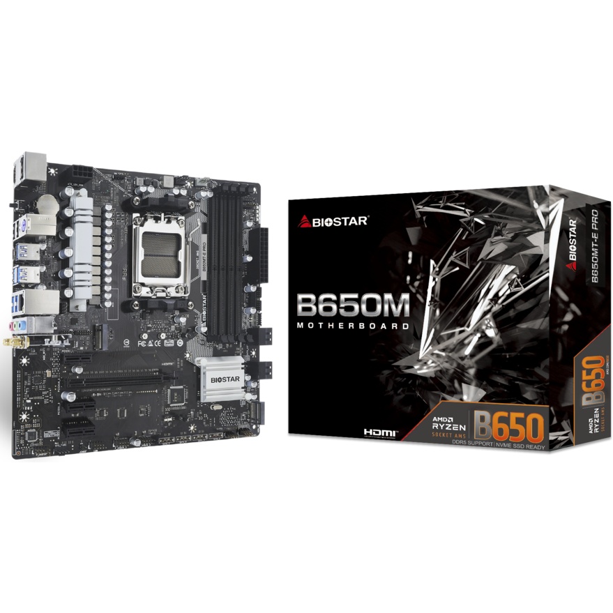 Материнская плата Biostar B650MT-E Pro SocketAM5 AMD B650 4xDDR5 mATX AC`97 8ch(7.1) 2.5Gg RAID+HDMI