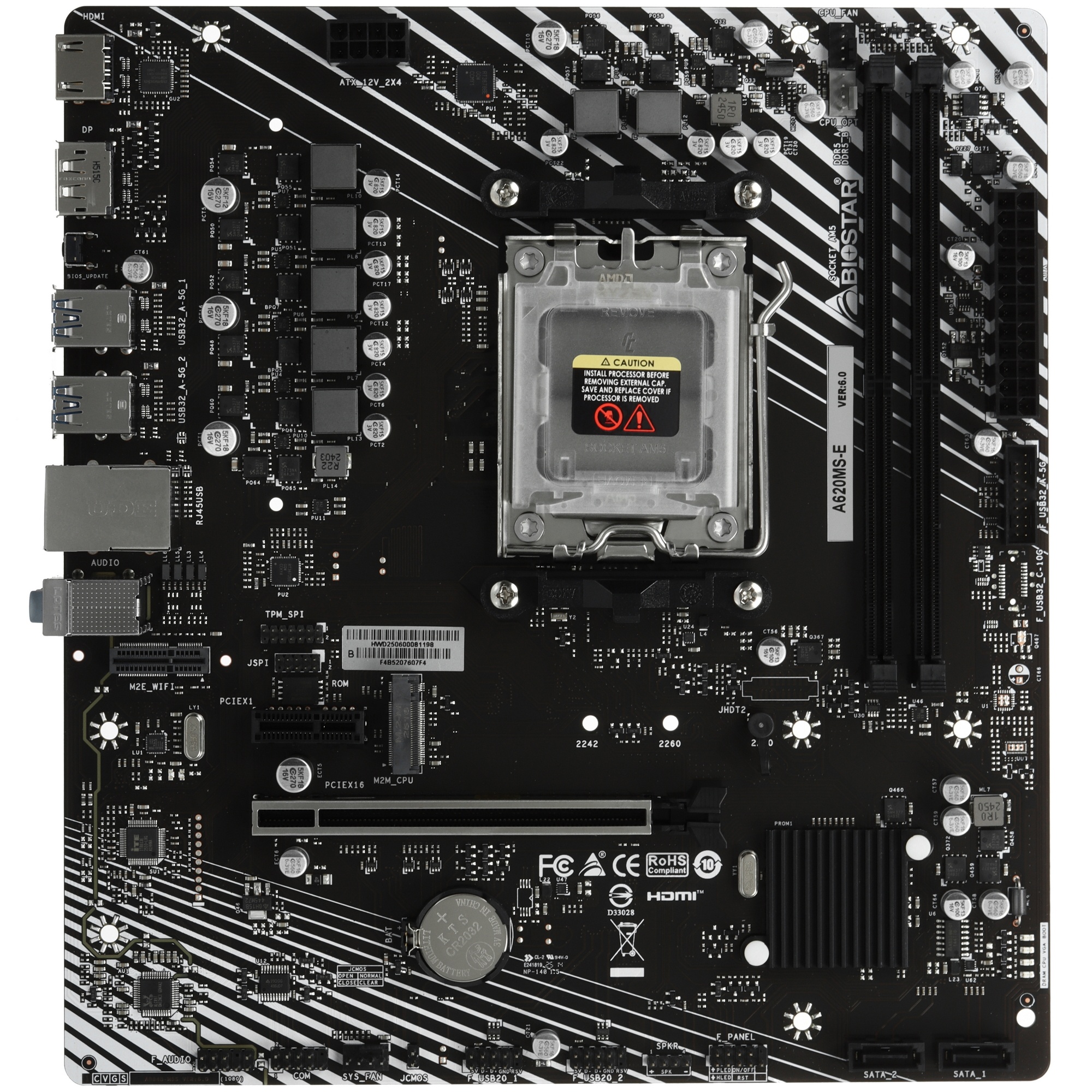 Материнская плата Biostar A620MS SocketAM5 AMD A620 2xDDR5 mATX AC`97 8ch(7.1) GbLAN RAID+HDMI+DP