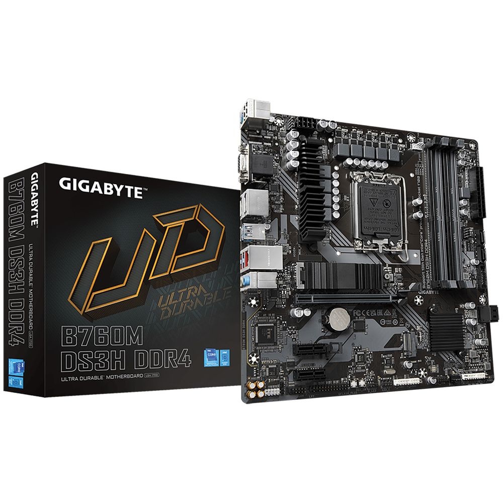 Материнская плата Gigabyte B760M DS3H DDR4, Socket 1700, Intel®B760, 4xDDR4-3200, D-SUB+HDMI+DP+DP,