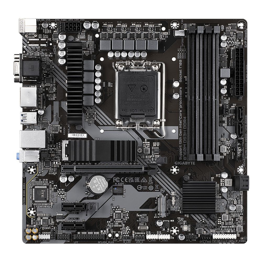 Материнская плата Gigabyte B760M DS3H DDR4, Socket 1700, Intel®B760, 4xDDR4-3200, D-SUB+HDMI+DP+DP,