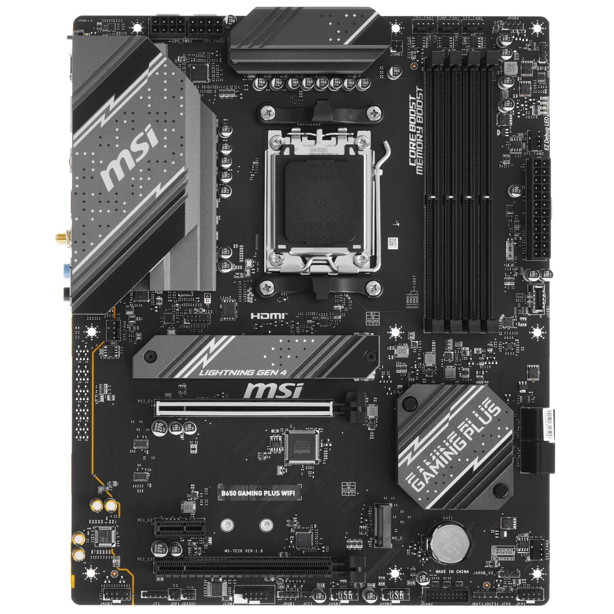 Материнская плата MSI B650 GAMING PLUS WIFI, AM5, AMD B650, 4xDDR5, 4xSATA, 2xM.2, 1xPCI-E 4.0 x16,
