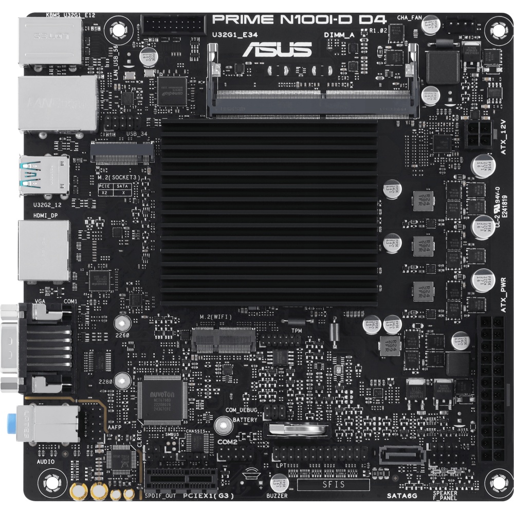 Материнская плата ASUS PRIME N100I-D D4-CSM, BGA1264, SoC, 1xSO-DIMM DDR4, 1xSATA, 1xM.2, 1xPCI-E 3.