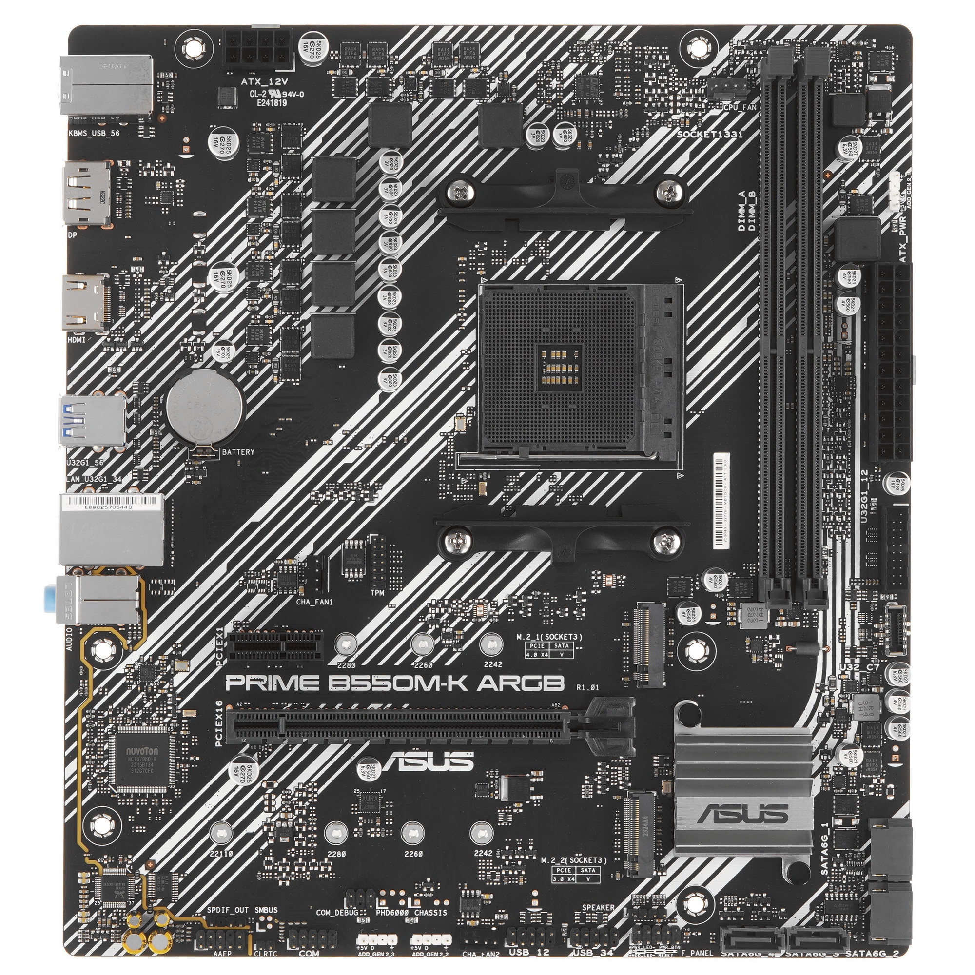 Материнская плата ASUS PRIME B550M-K ARGB, Socket AM4, AMD B550, 2xDDR4, 4xSATA, 2xM.2, 1xPCI-E 4.0