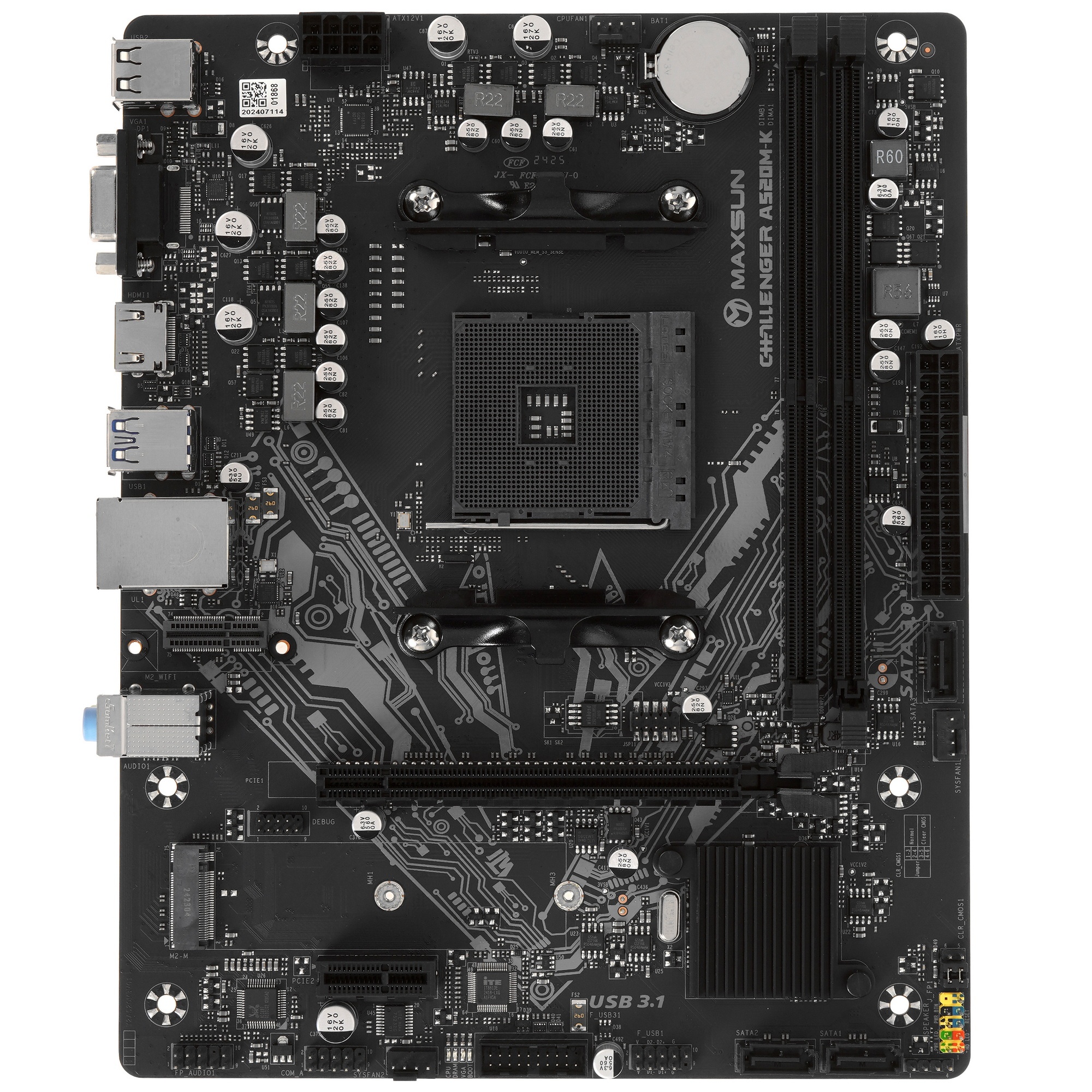Материнская плата Maxsun Challenger A520M, AM4, AMD A520, 2xDDR4, 4xSATA, 1xM.2, 1xPCI-E 3.0 x16, 1x