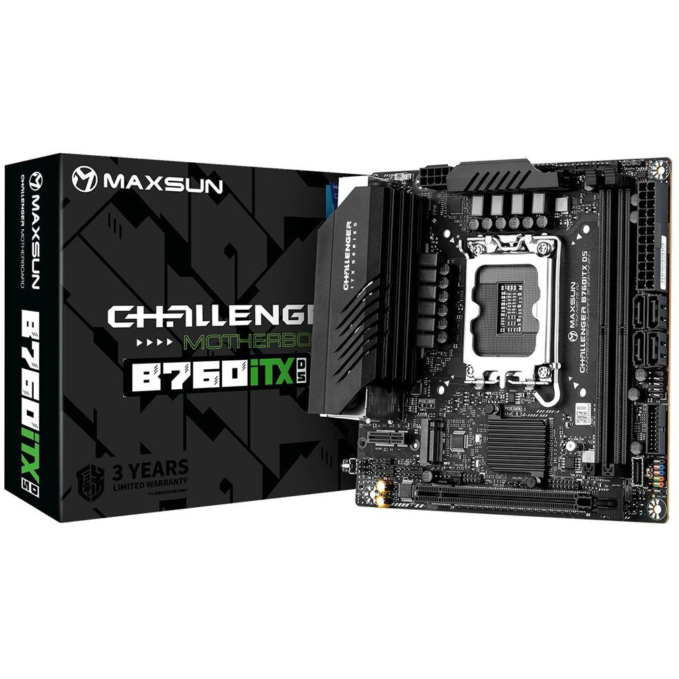 Материнская плата Maxsun Challenger B760ITX D5, LGA 1700, Intel B760, 2xDDR5, 4xSATA, 2xM.2, 1xPCIe
