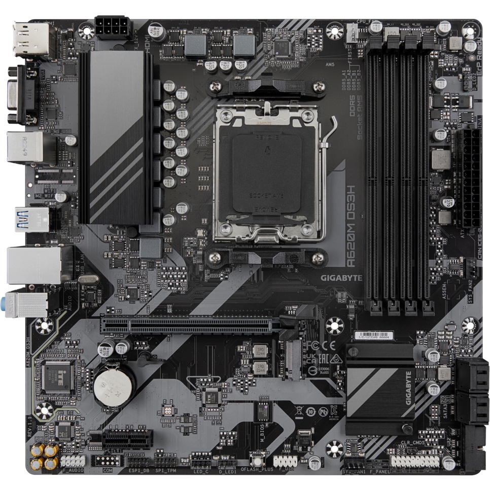 Материнская плата GIGABYTE A620M DS3H, AM5, AMD A620, 4xDDR5, 4xSATA, 1xM.2, 1xPCI-E 4.0 x16, 1xHDMI