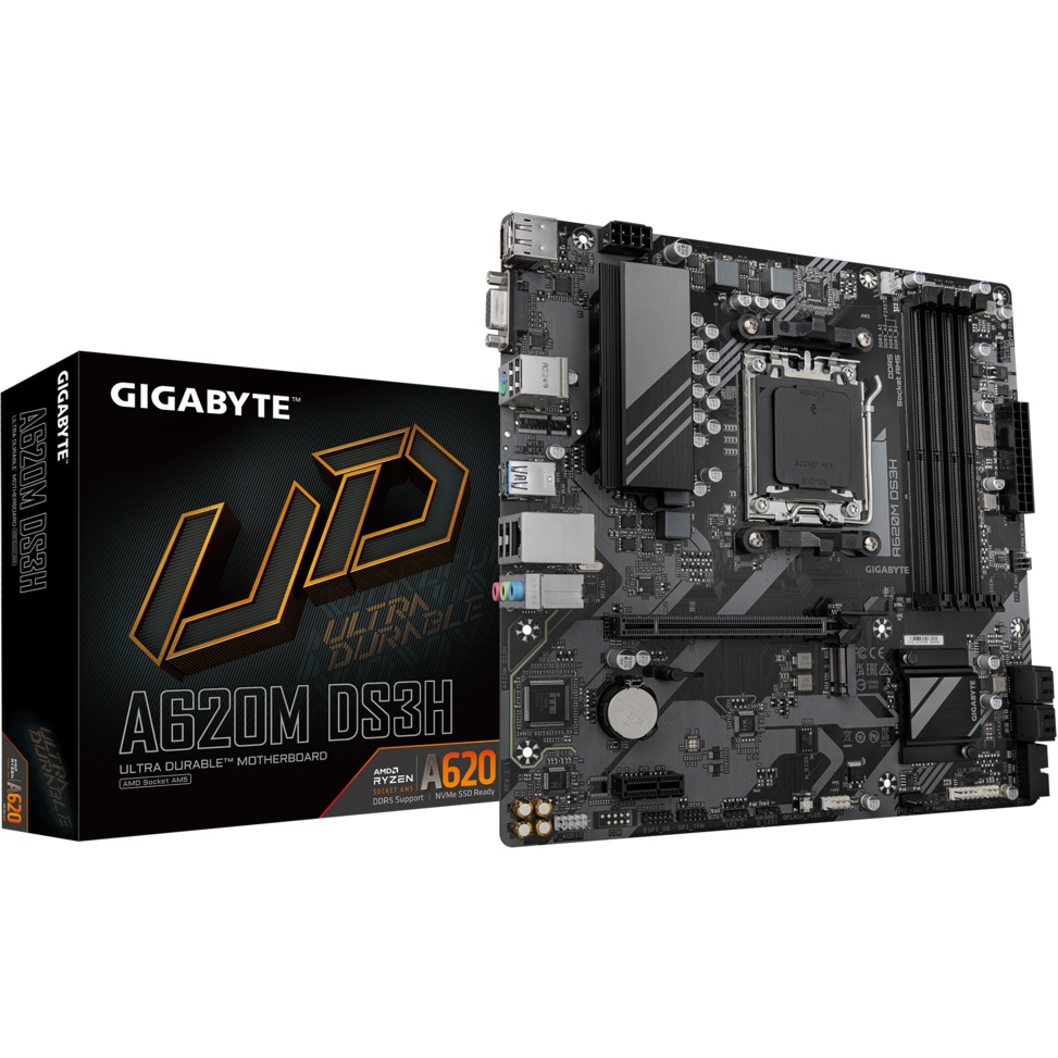 Материнская плата GIGABYTE A620M DS3H, AM5, AMD A620, 4xDDR5, 4xSATA, 1xM.2, 1xPCI-E 4.0 x16, 1xHDMI
