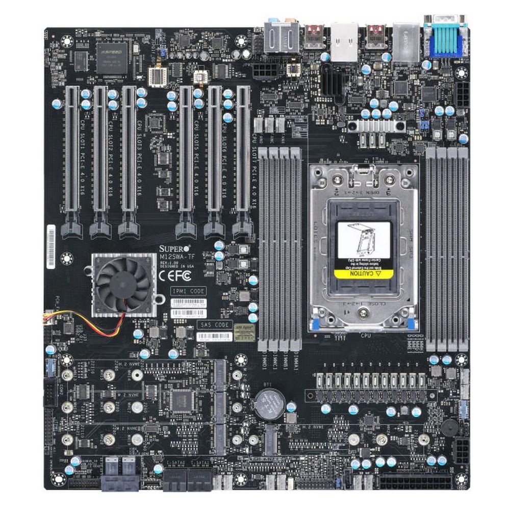 Материнская плата Supermicro MBD-M12SWA-TF-B, sWRX8, AMD WRX80, 8xDDR4, 4xSATA, 4xM.2, 2xU.2, 6xPCI-