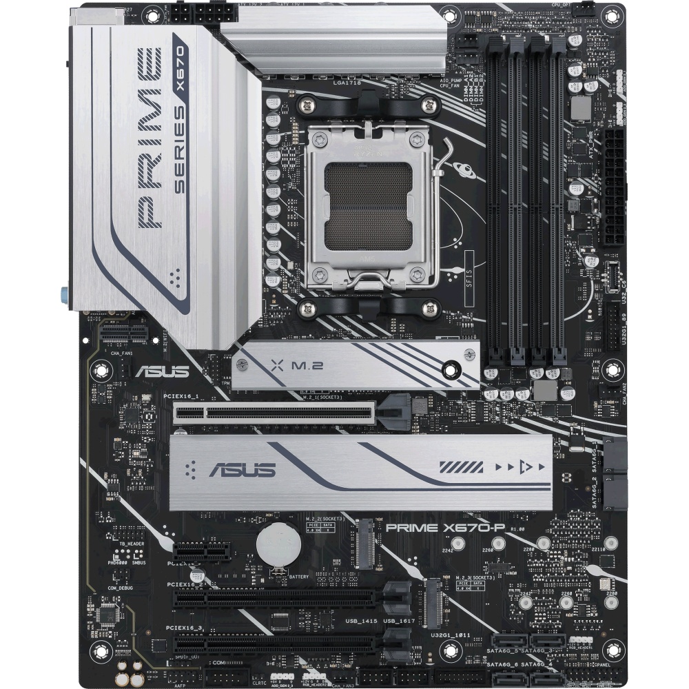 Материнская плата ASUS PRIME X670-P, AM5, AMD X670, 4xDDR5, 6xSATA, 3xM.2, 1xPCI-E 4.0 x16, 2xPCI-E