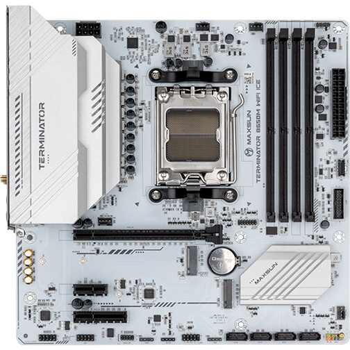 Материнская плата Maxsun MS-Terminator B650M WIFI ICE B650, AM5, 4*DDR5, 1*PCIEx16, 1*PCIEx4, 1*PCIE