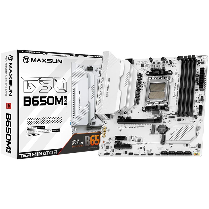 Материнская плата Maxsun MS-Terminator B650M WIFI ICE B650, AM5, 4*DDR5, 1*PCIEx16, 1*PCIEx4, 1*PCIE