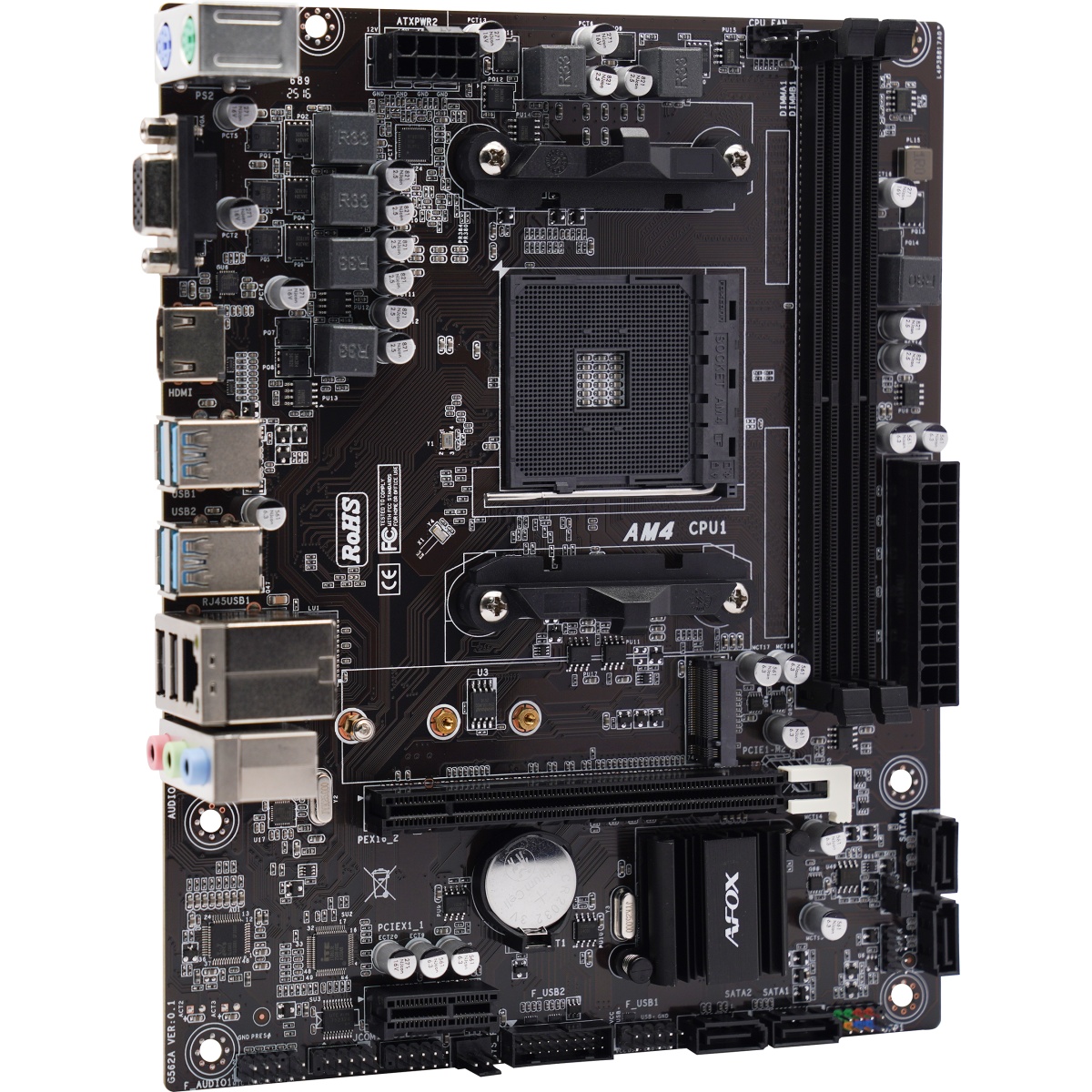 Материнская плата AFOX A520D4-MA2-V2, AM4, AMD A520, 2xDDR4, 4xSATA, 1xM.2, 1xPCIe 3.0 x16, 1xPCIe 3