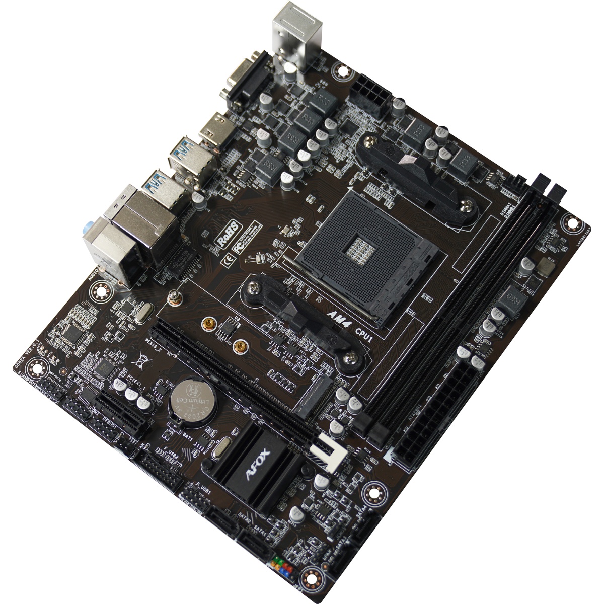 Материнская плата AFOX A520D4-MA2-V2, AM4, AMD A520, 2xDDR4, 4xSATA, 1xM.2, 1xPCIe 3.0 x16, 1xPCIe 3