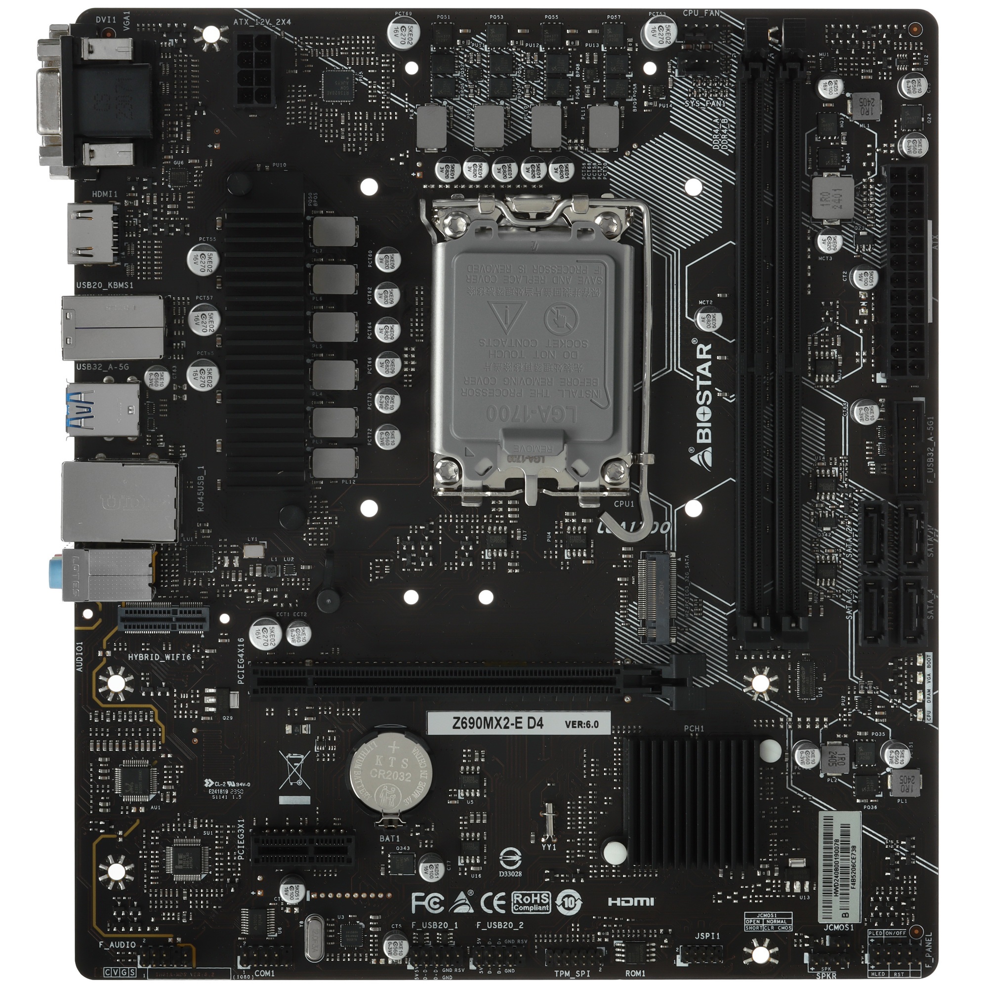 Материнская плата Biostar Z690MX2-E D4 Soc-1700 Intel Z690 2xDDR4 mATX AC`97 8ch(7.1) 2.5Gg RAID+VGA