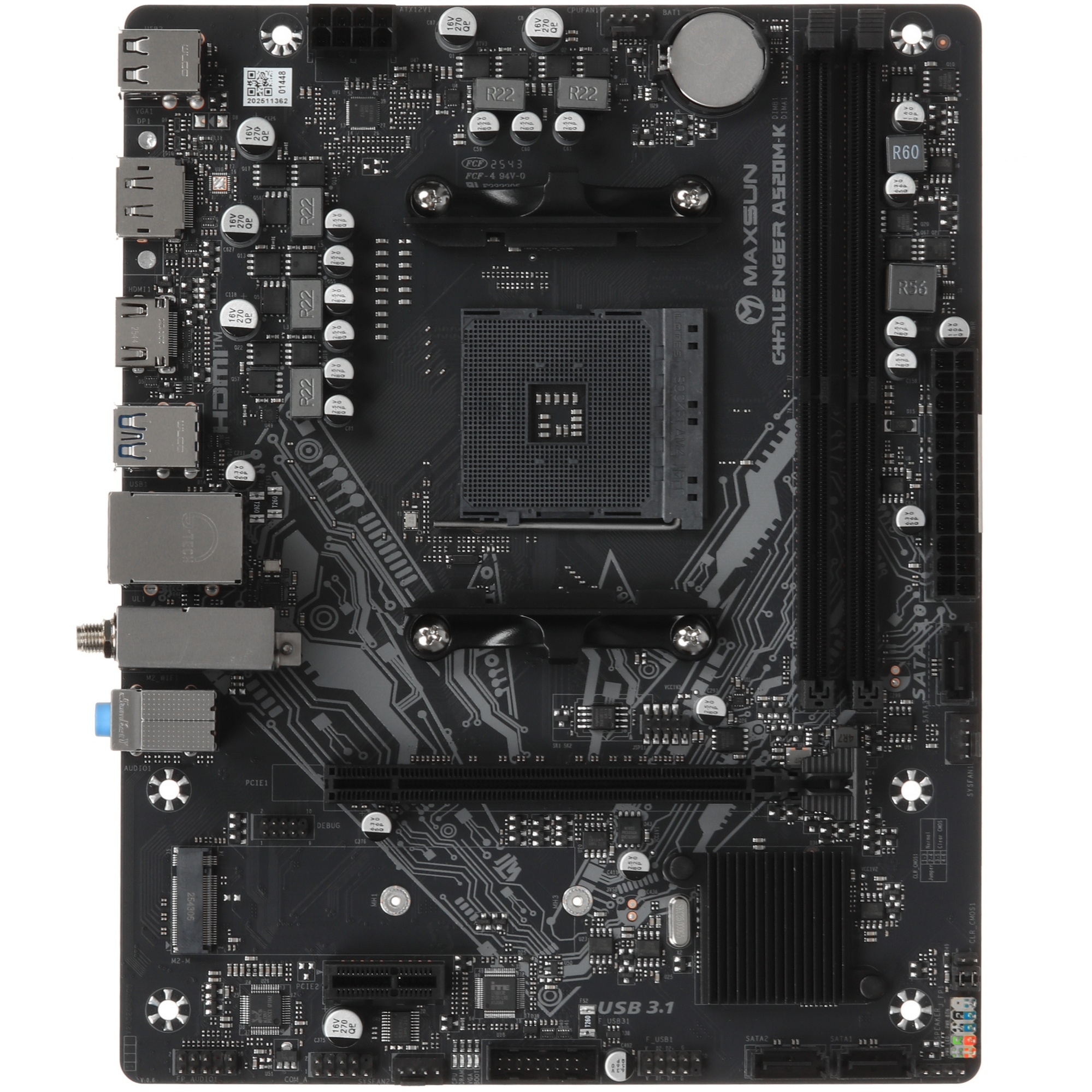 Материнская плата Maxsun MS-Challenger A520M-K WIFI A520, AM4, 2*DDR4, 1*PCIEx16, 1*PCIEx1, 2*M.2, 4