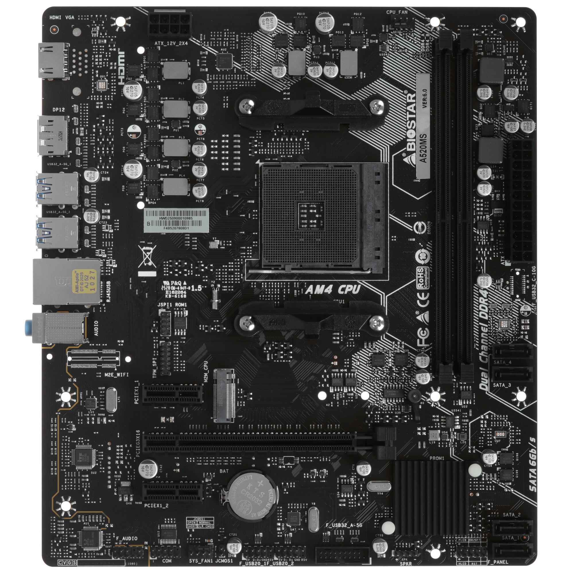 Материнская плата Biostar A520MS, AM4, AMD A520, 2xDDR4, 4xSATA, 1xM.2, 1xPCIe 3.0 x16, 2xPCIe x1, 1